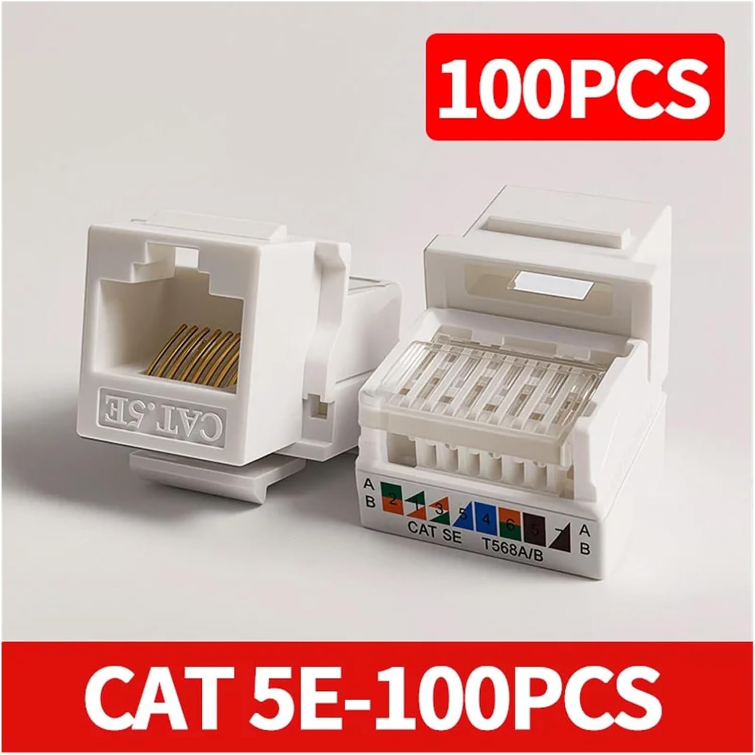 10PCS Cat5e Tool-Less Keystone Jack Connector Adapter, Module Internet Network Ethernet LAN Cable(8004-CAT5E-100pcs)
