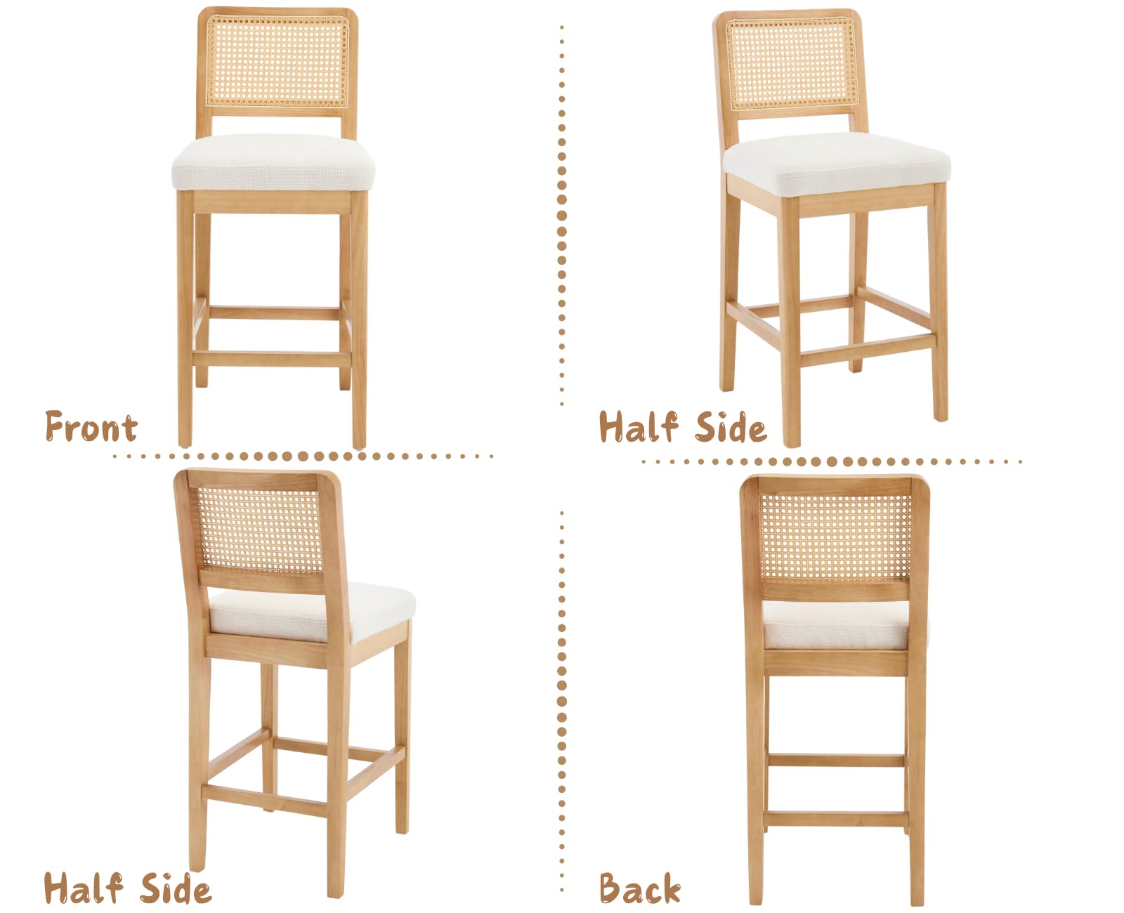 chairus 2PCS Sillas Altas Madera para Isla de Cocina, Blanco | Asiento Acolchado, Con Respaldo Ratán, Para Cocina/Barra