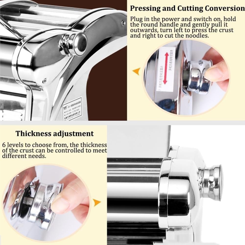 Fully Automatic Electric Pasta Maker, Commercial Stainless Steel Dough Cutter Dumplings Roller Noodles Hanger, Dough Roller Noodle Cutting Machine, 0.3-4mm Adjustable Thickness ThreeKnives(TwoKnives)