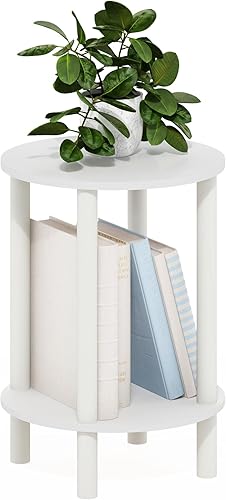Miniatura 9 de Furinno Turn-N-Tube Mesa Lateral, Mesa Terminal Redonda de 2 Niveles, Mesa de Noche de Ensamblaje sin Herramientas, Mesa de Noche con Estante