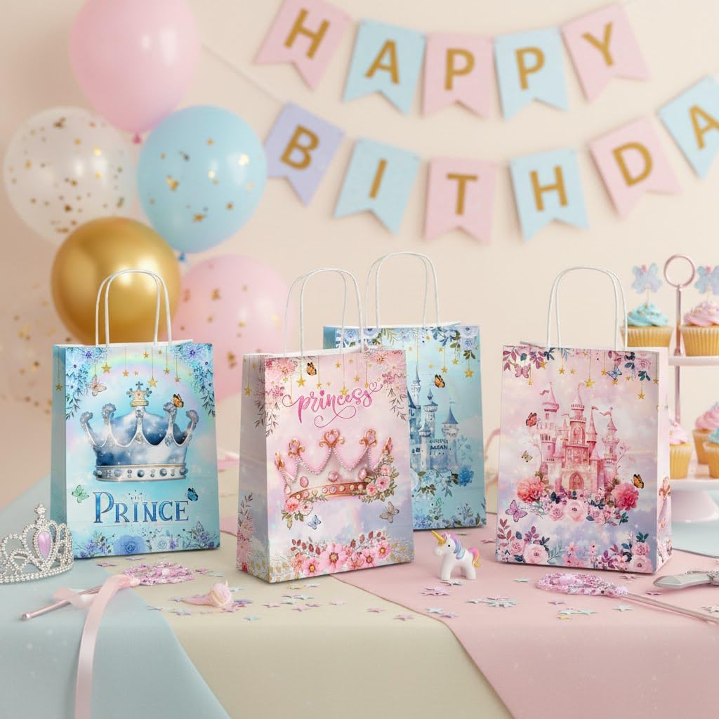 24 Pcs Princess Prince Party Favor Bags with Handles - Prince Princess Castle Goodie Gift Candy Treat Paper Bags for Birthday Gender Reveal Baby Shower Party - Image 4