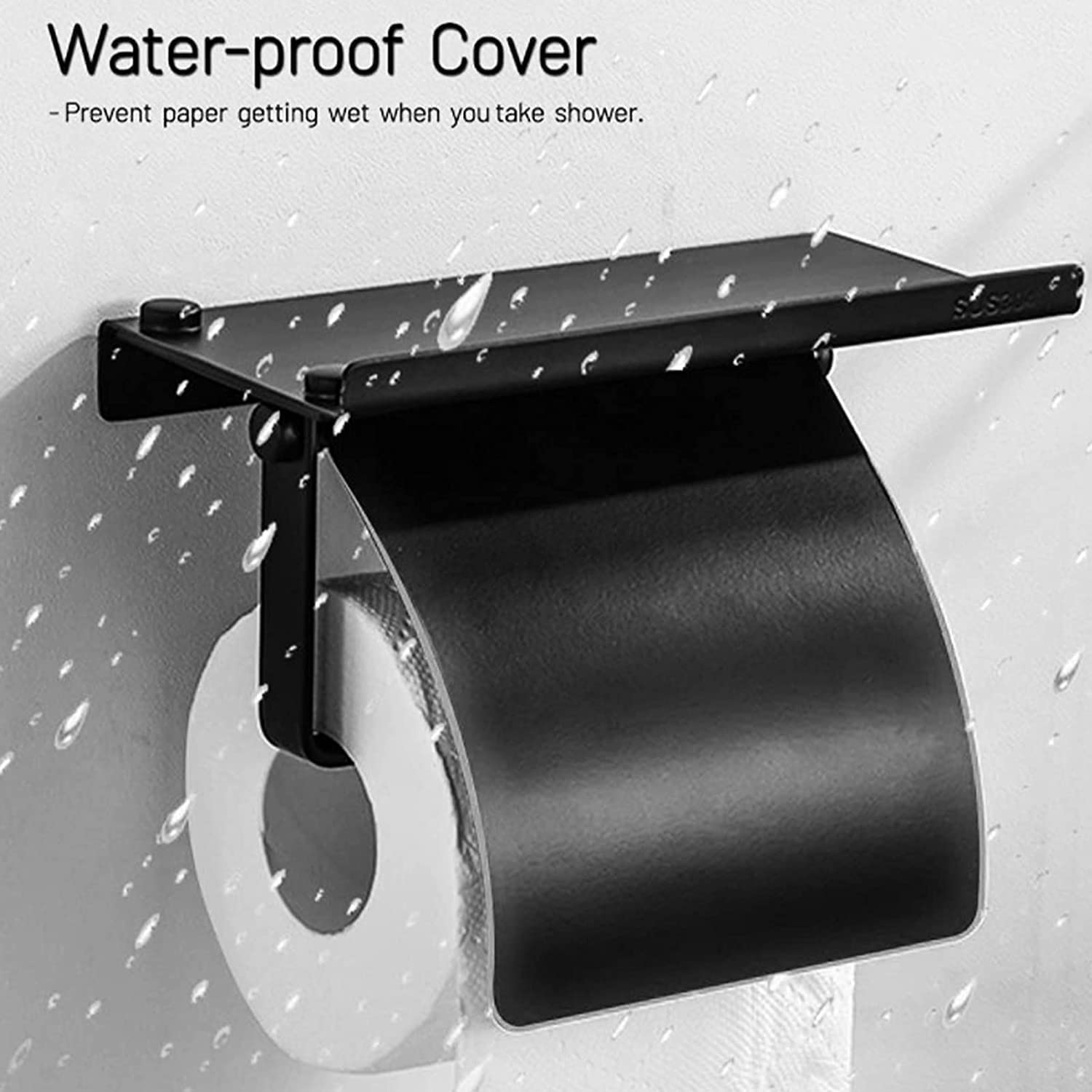 WallMounteToilet Dispenser di carta igienica nero in acciaio inox adesivo porta asciugamani di carta con ripiano impermeabile Bagno nizer per prodotti per l'igiene