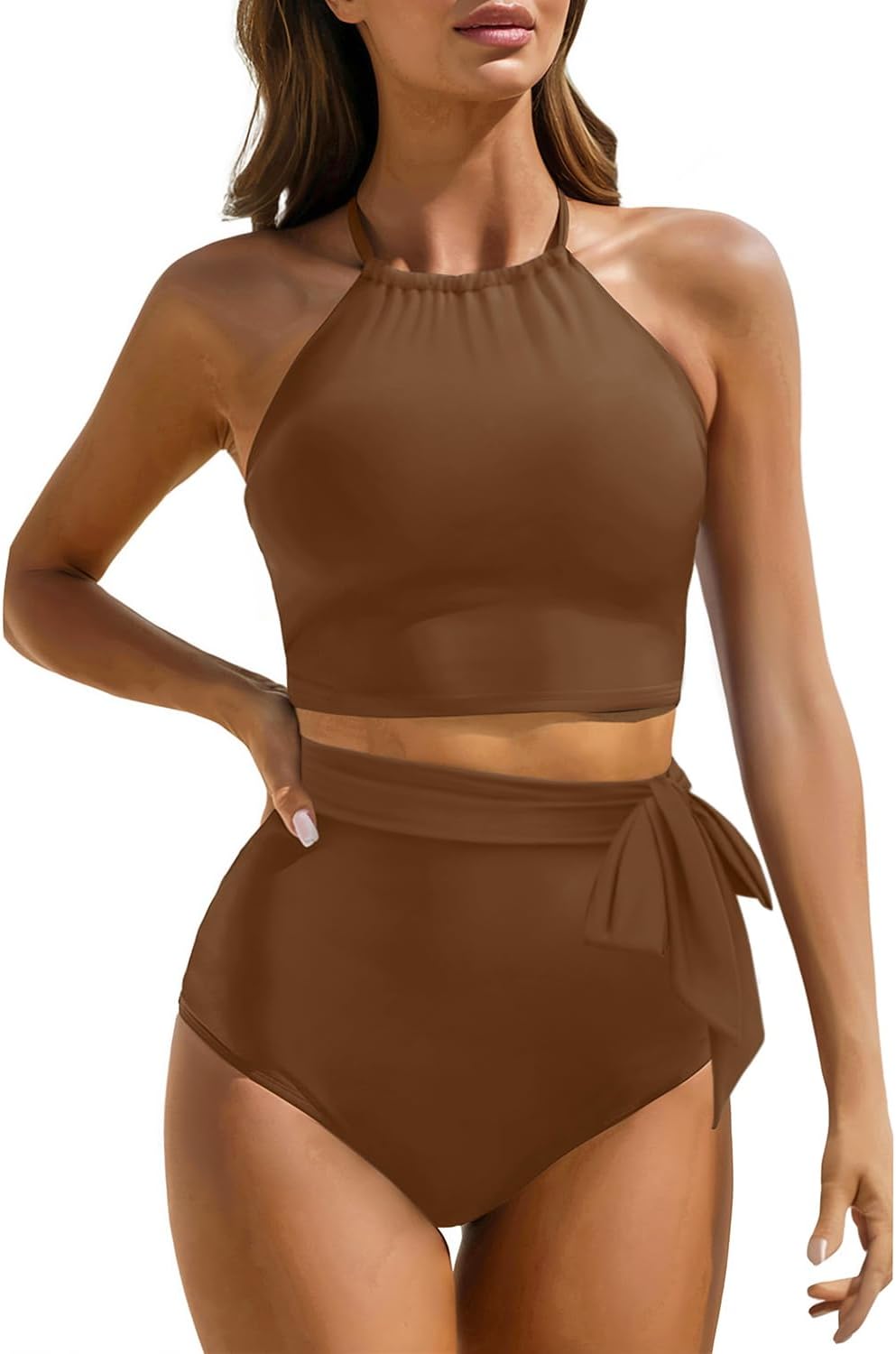 Tempt Me Women High Waisted Bikini Sets - Two Piece Swimsuit High Neck Bathing Suits Tummy Control Swimwear