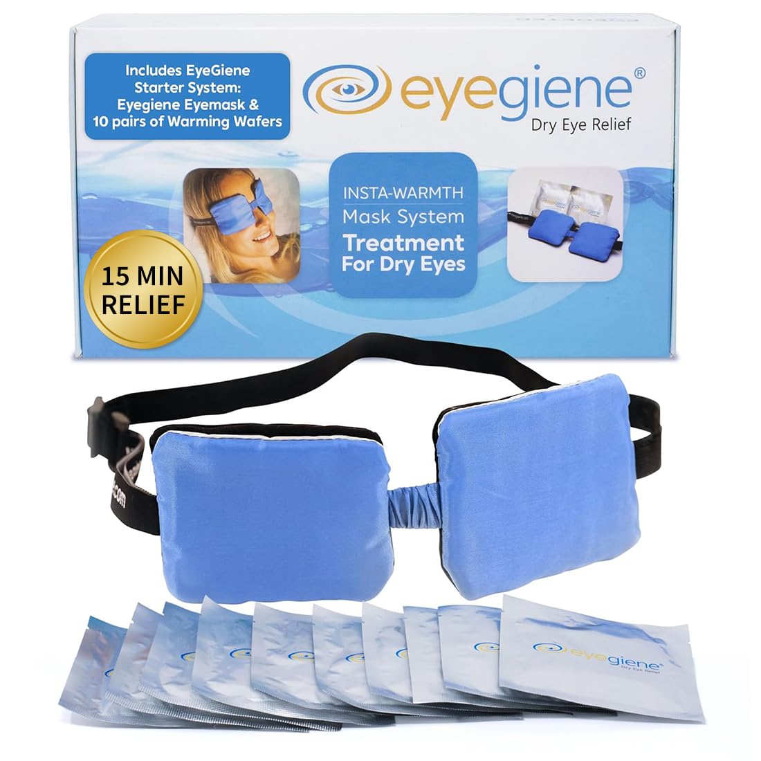 Eyegiene Insta-Warmth Eye Mask System Kit, Reusable Self-Warming Eye Mask with Starter Warmers, Gentle Consistent Warmth to Soothe Tired Dry-Feeling Eyes and Support Eyelid Comfort
