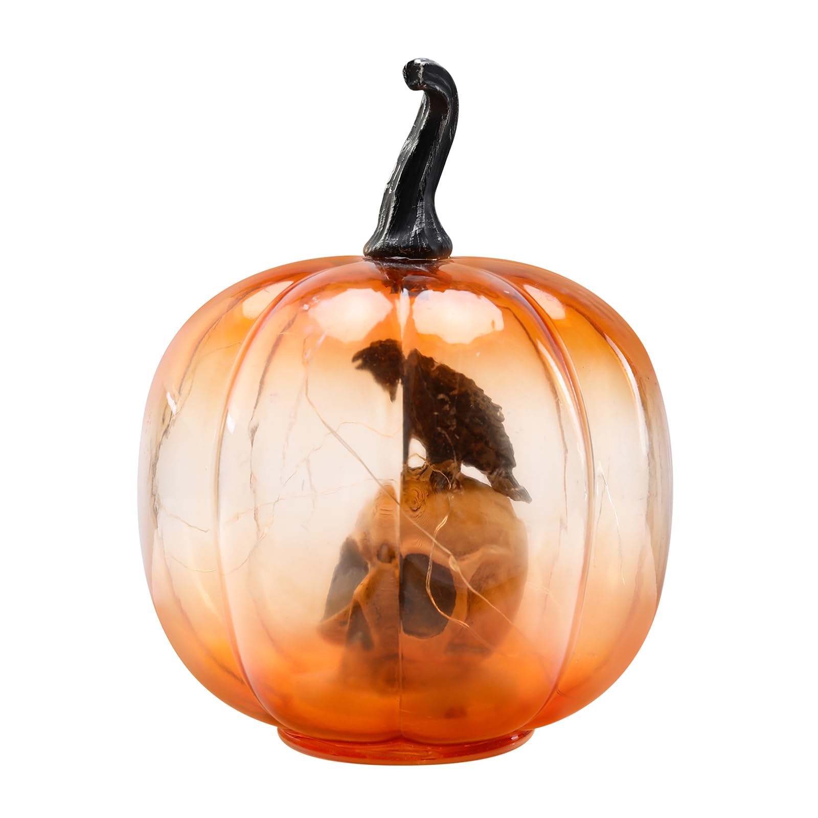 Citrouilles lumineuses Halloween verre crâne corbeau déco intérieur Thanksgiving