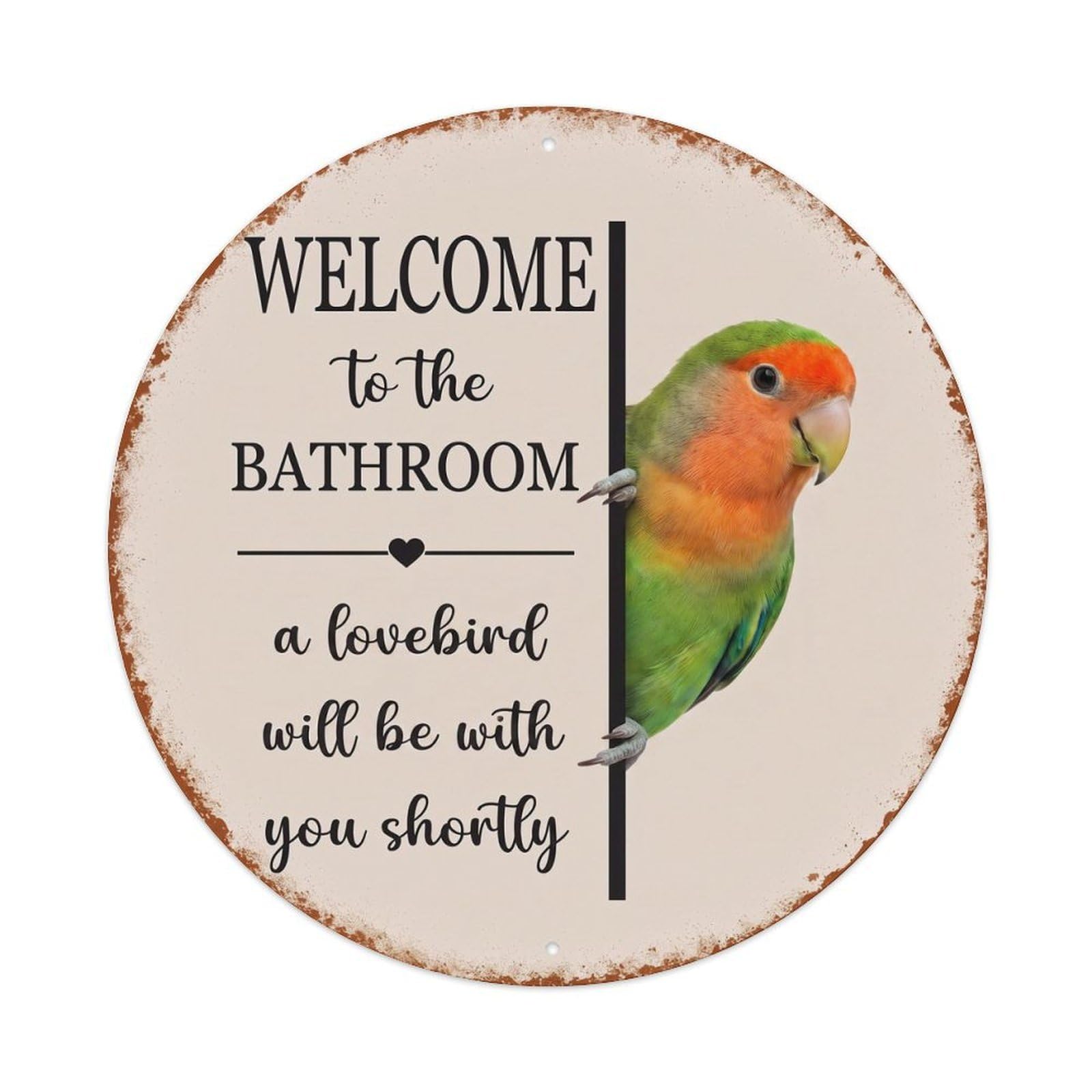 Vintage WELCOME To The BATHROOM Lovebird Metal Tin Sign