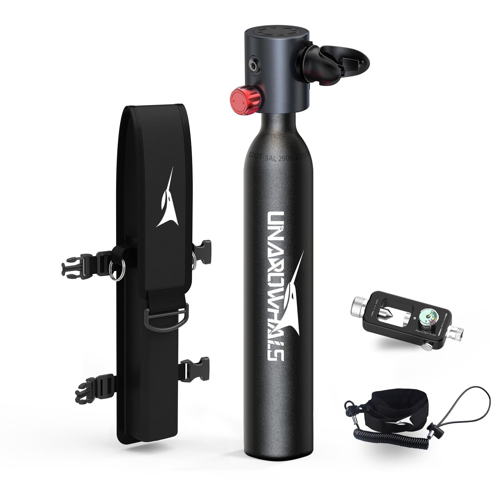 UNAROWHALS Mini Scuba Tank, 5-10 Minutes Usage Time Scuba Tank Kit, DOT/CE-EN250 Certification Dive Tank, 0.5L(3.5Cu Ft) Capacity Portable Scuba Tank, 3000 Psi Max Pressure, Aluminum Diving Tanks