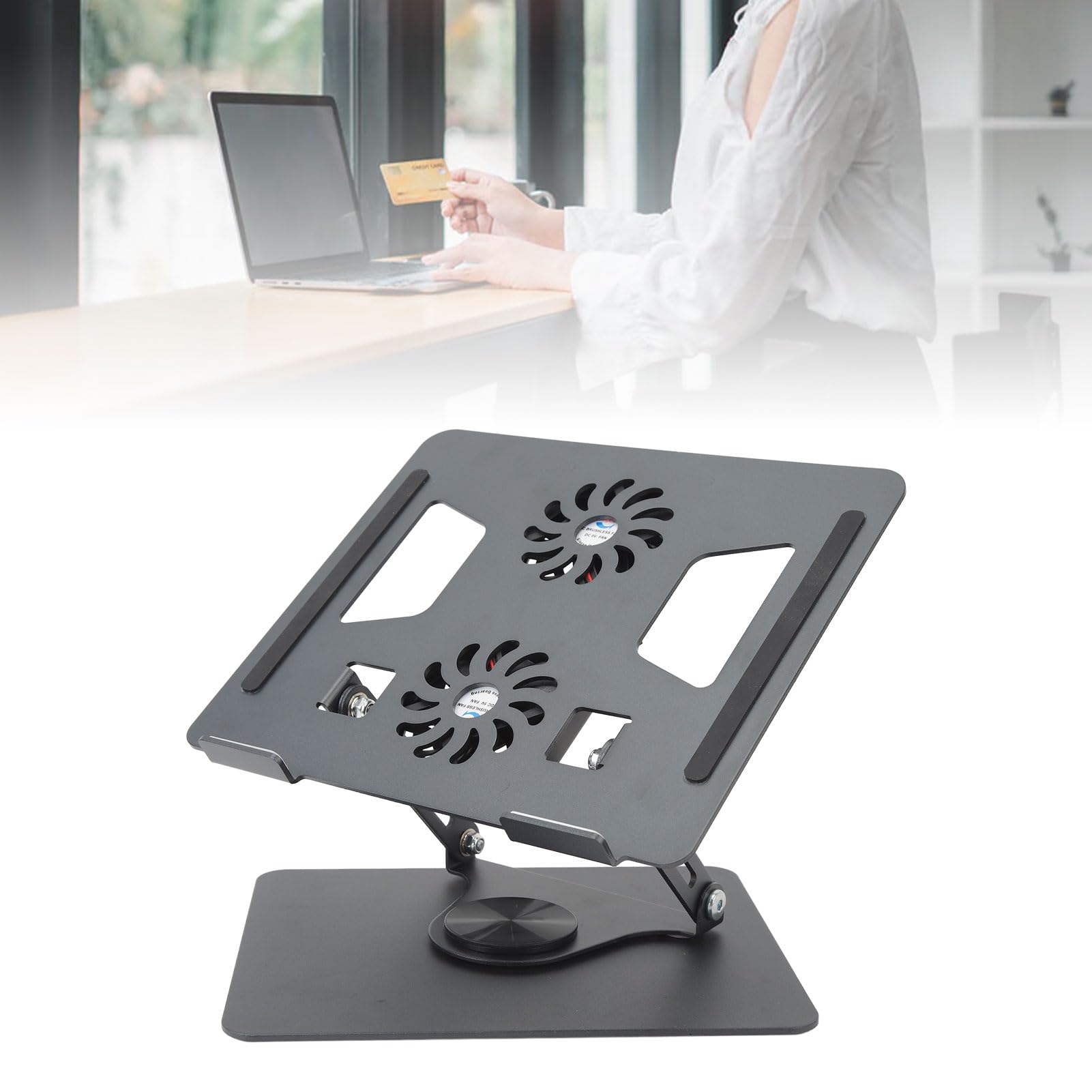 Sxhlseller Supporto per Laptop Regolabile in Continuo con Ventola di Raffreddamento, Supporto per Laptop in Alluminio Ruotabile a 360° per Dispositivi da 11-17,3 Pollici, per Computer Ergonomico
