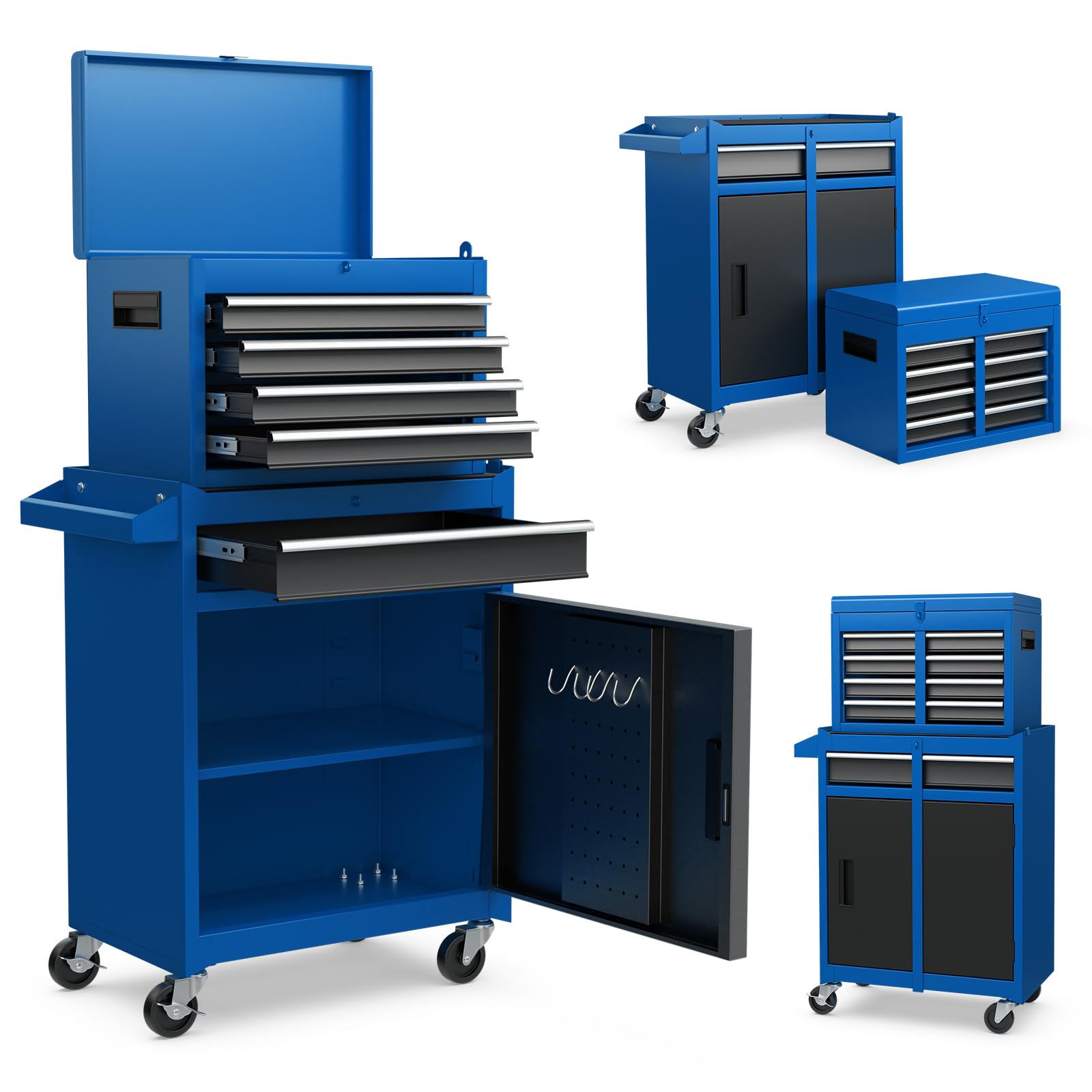 ERGOMASTERTool Chest Heavy Duty Rolling Tool Box with Cabinet 5-Drawer for Lockable & Removable Cabinet for Garage and Workshop - Blue