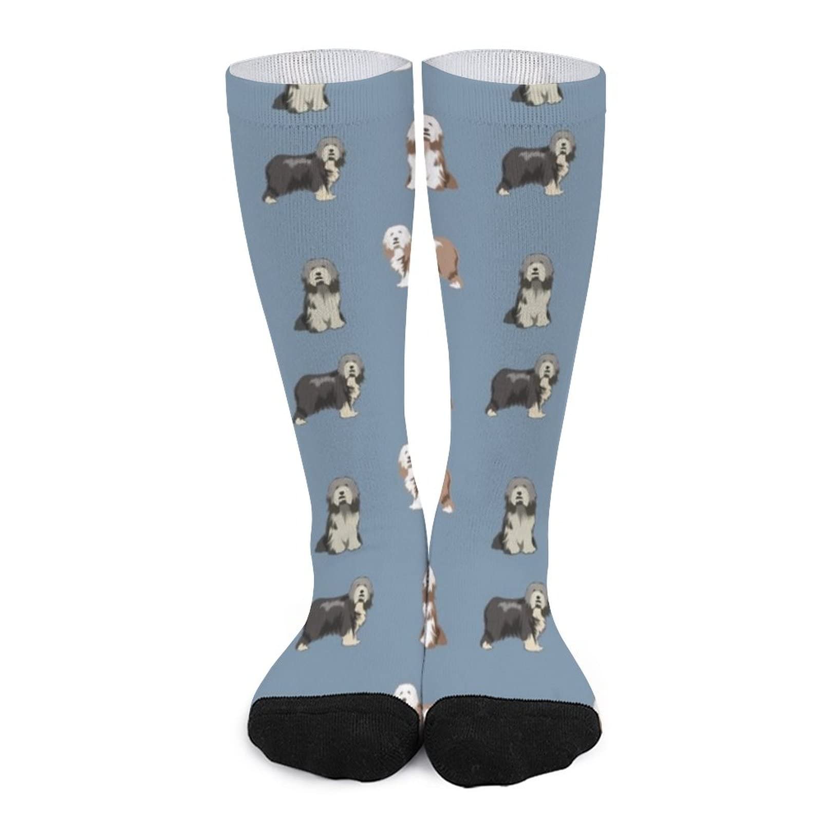 Lsjuee Unisex As Pic Novelty Crew Socks,Bearded Collies Dog Bearded Collie Collie Dogs Design Blue Mid Calf Dress Socks Sports Socks Knee High Athletic Long Tube Stockings For Girls Women