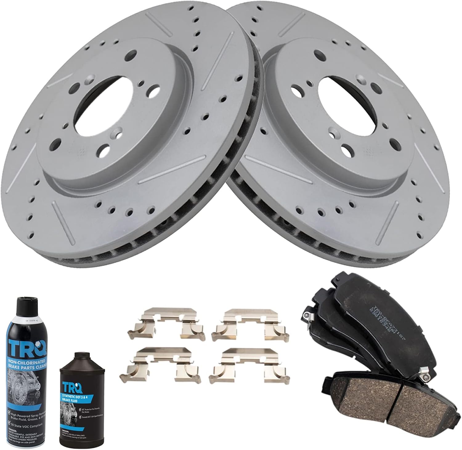 TRQ Front Performance Brake Pad & Rotor Kit Brake Chemical Kit Brake Pads Brake Rotors Set Ceramic Premium G-Coated Compatible with 2005-2010 Honda Odyssey