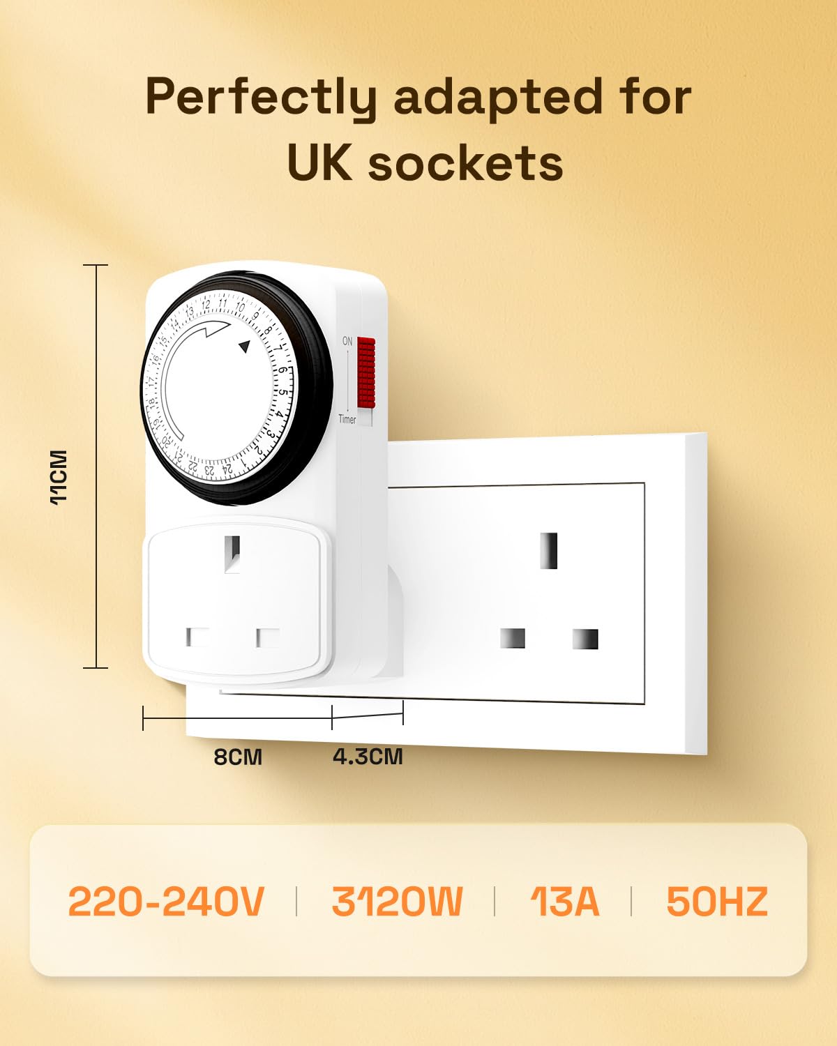 HBN 24 Hour Timer Plug Socket UK,Plug-in Segment Plugs Timers Switch,Programmable Energy Saving Light Switchs for Home Security Light Socket,Lamp - Image 4