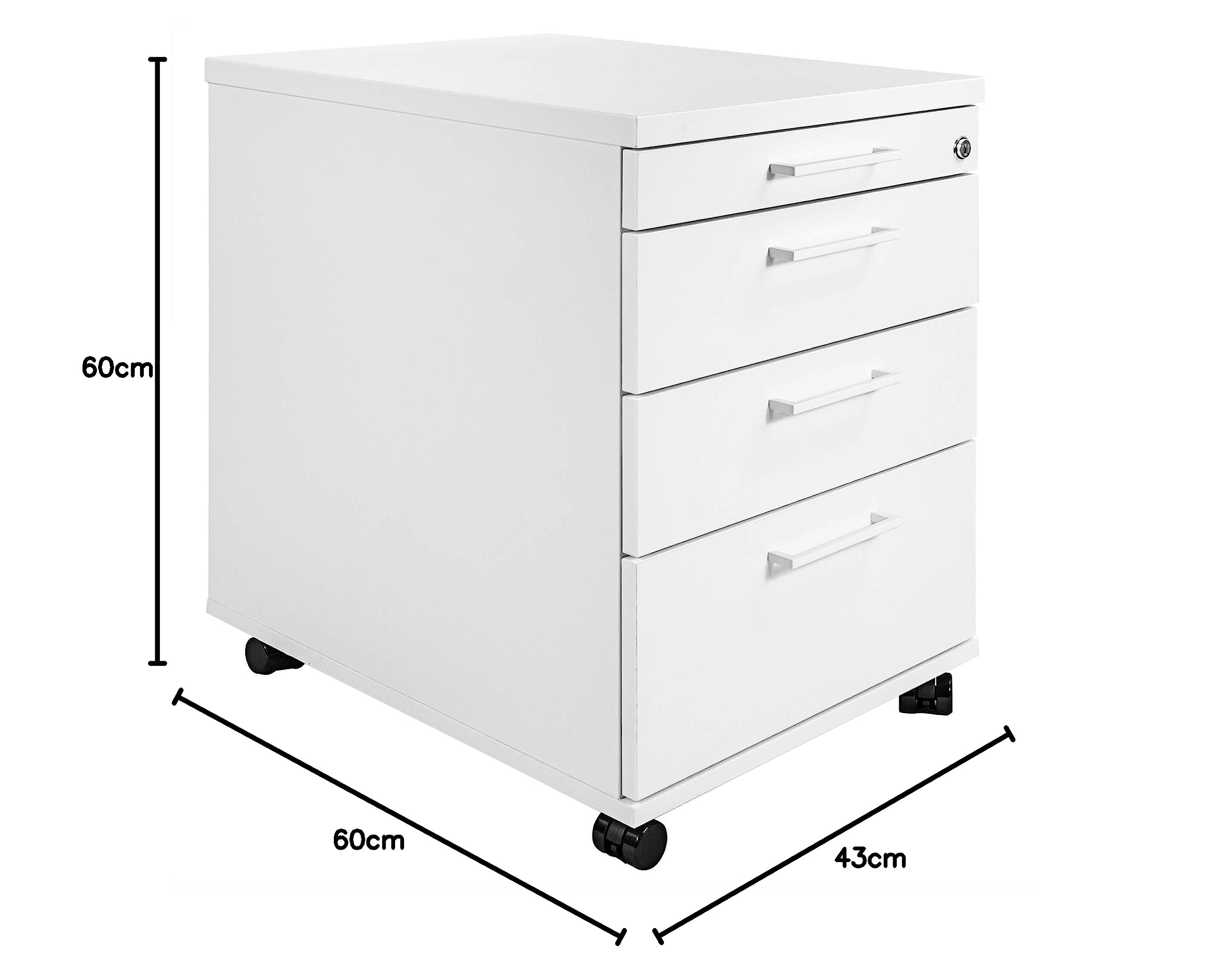 Profi Rollcontainer 60cm tief weiß Rollschrank Büro Container Optima