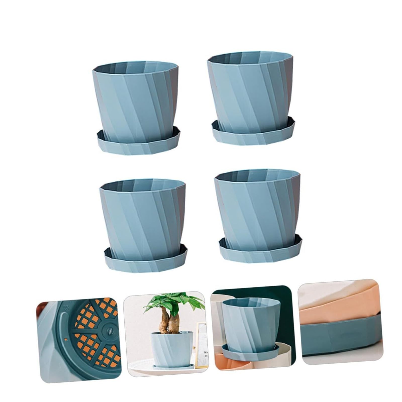 Lot de 4 pots de fleurs en plastique avec soucoupes amovibles - En polypropylène - Pour intérieur et extérieur
