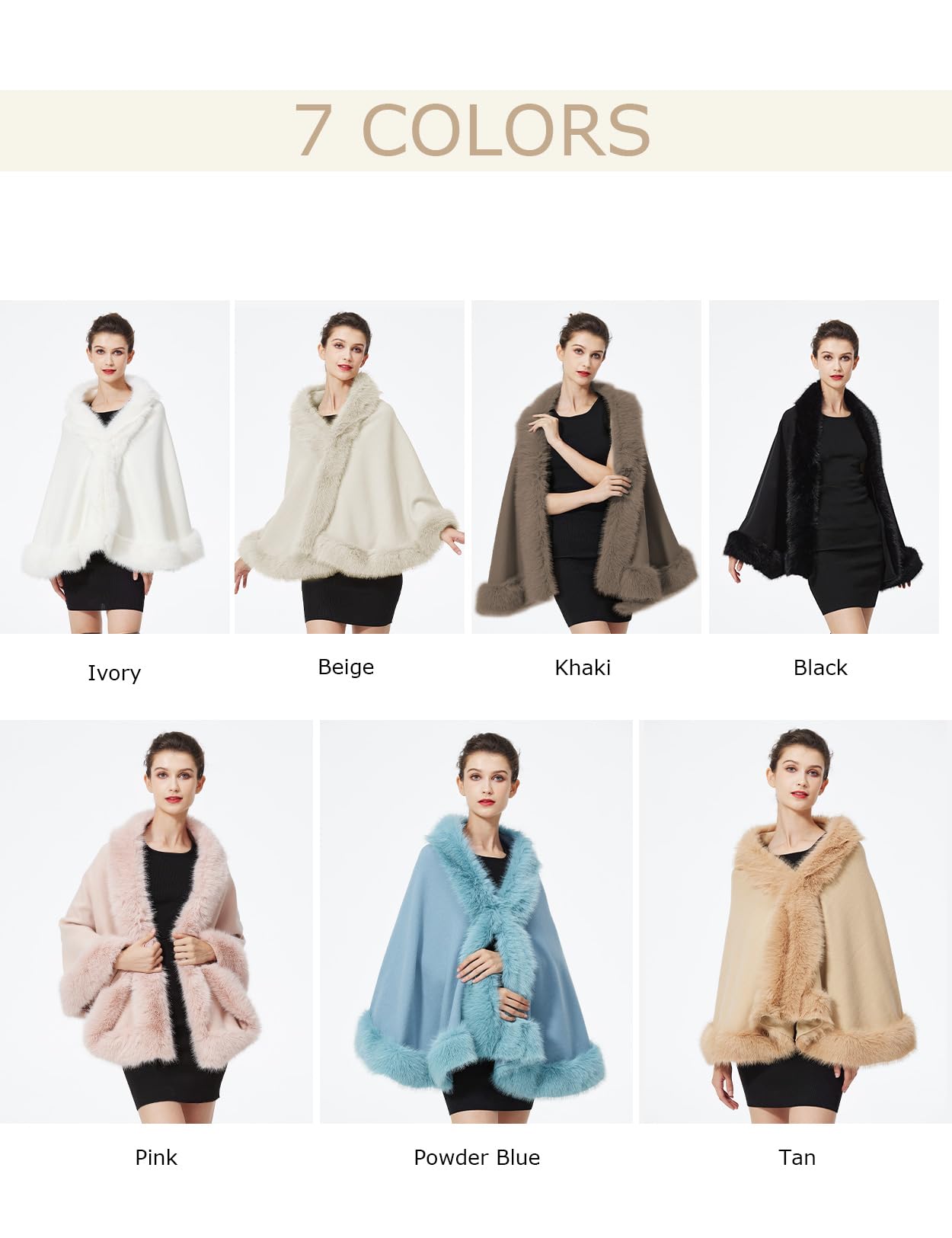 BEAUTELICATE Châle Tricoté Étole en Fausse Fourrure Cape Poncho Chaud De Femme Mariage Hiver sur Robe de Soirée Mariée(Taille Unique, Tissu Amélioré-Kaki)