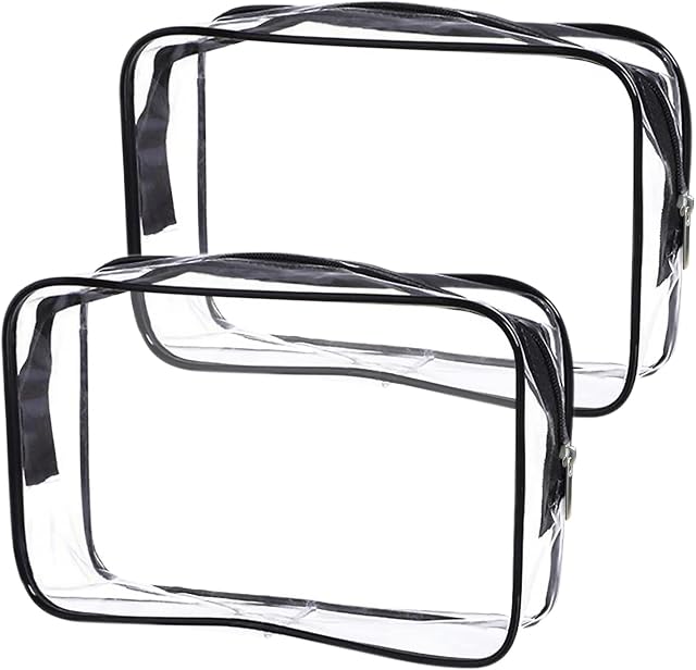 Clear Toiletries Bags Travel Toiletry PVC Wash Bag Portable Makeup Waterproof Accessories Cosmetic TSA Approved with Zippers for Men Women Business Bathroom Trip Black 2 Pieces