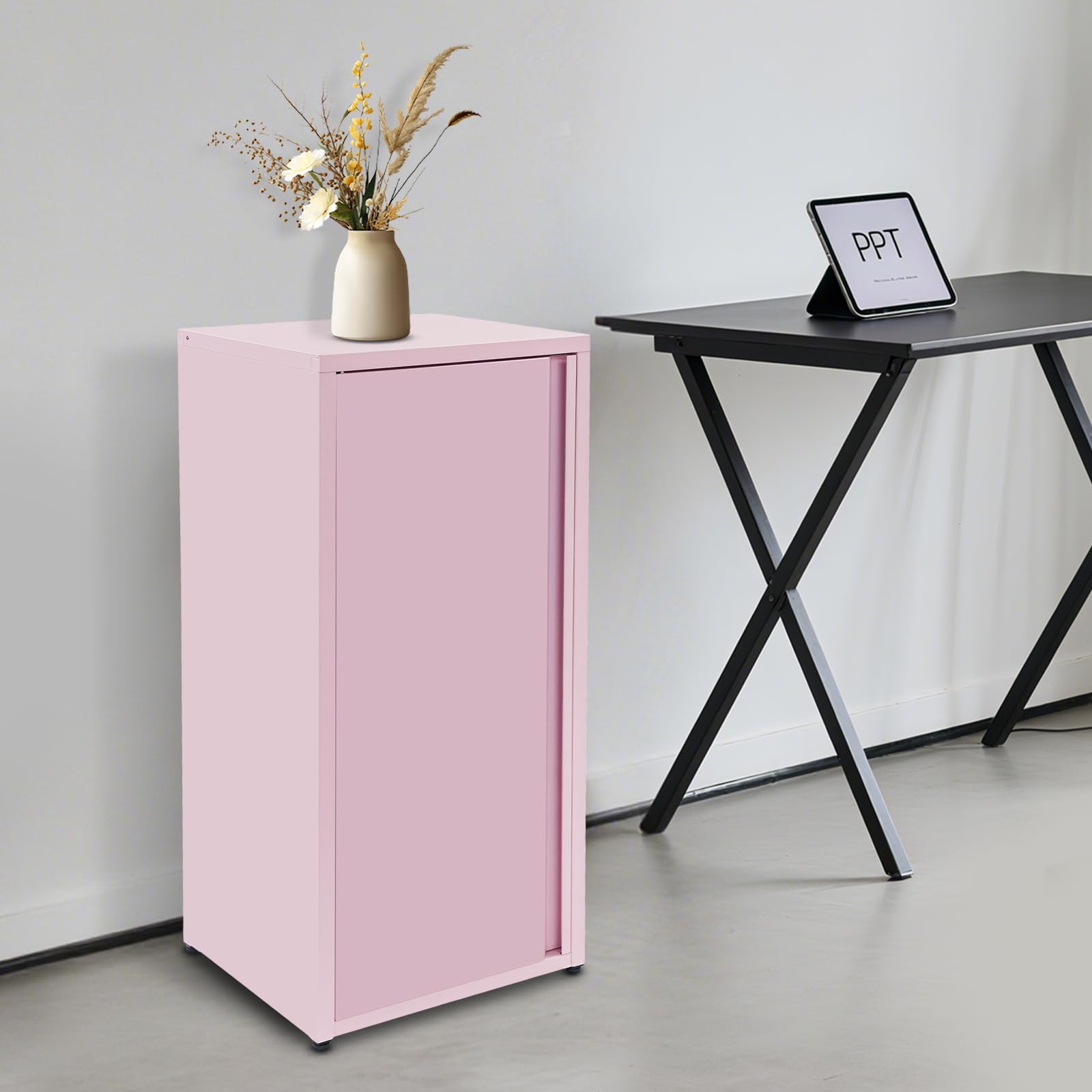 Armadio a 3 livelli con una porta, armadietto da ufficio, armadietto in acciaio, superficie con funzione di assorbimento magnetico, per soggiorno, camera da letto e ufficio, 40 x 35 x 88 cm (rosa)
