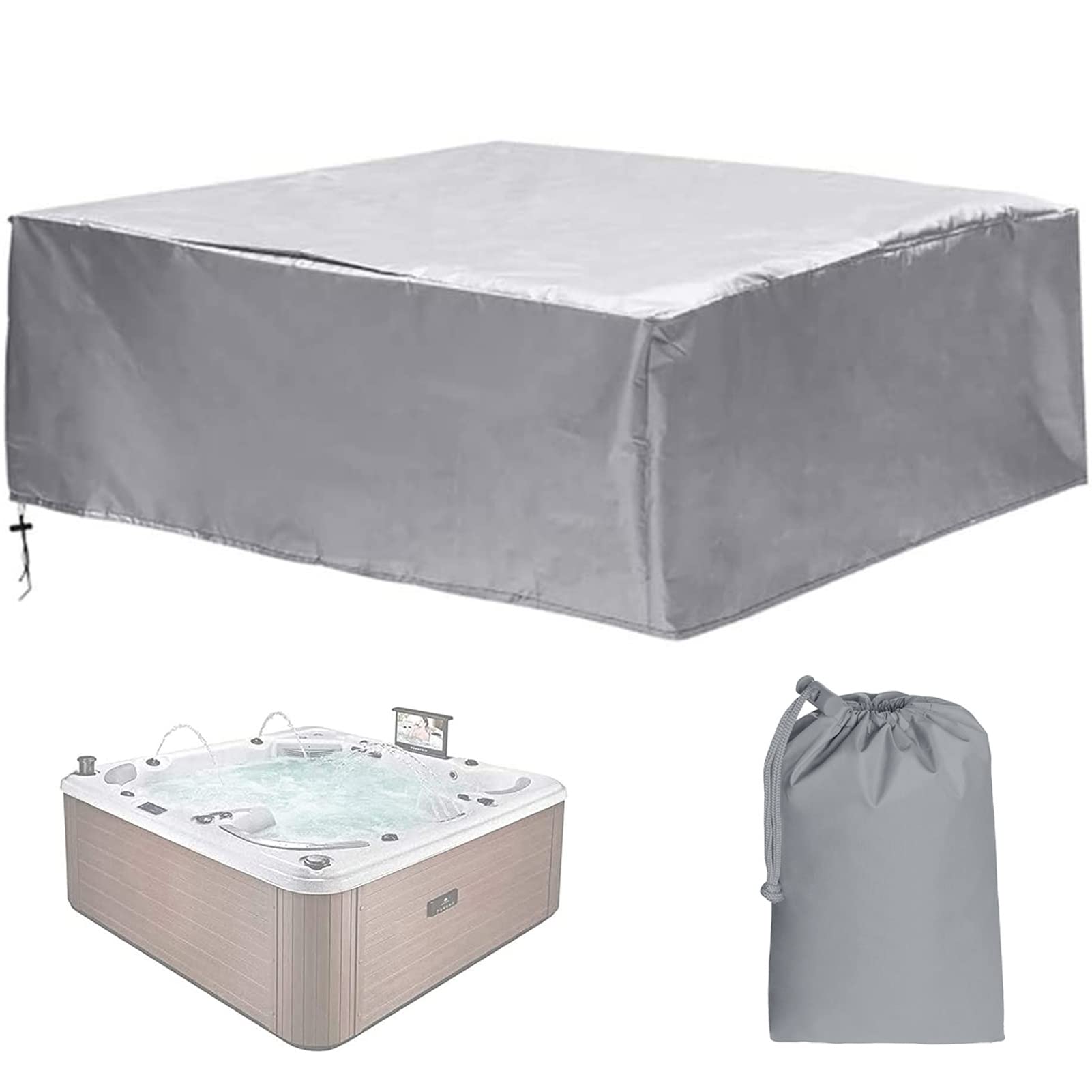 Vierkante buitenhoes voor bubbelbad, waterdichte 210D Oxford-stof, uv- bescherming, tuindeken voor jacuzzi, grijs, 215 x 215 x 30 cm - duurzame spabescherming