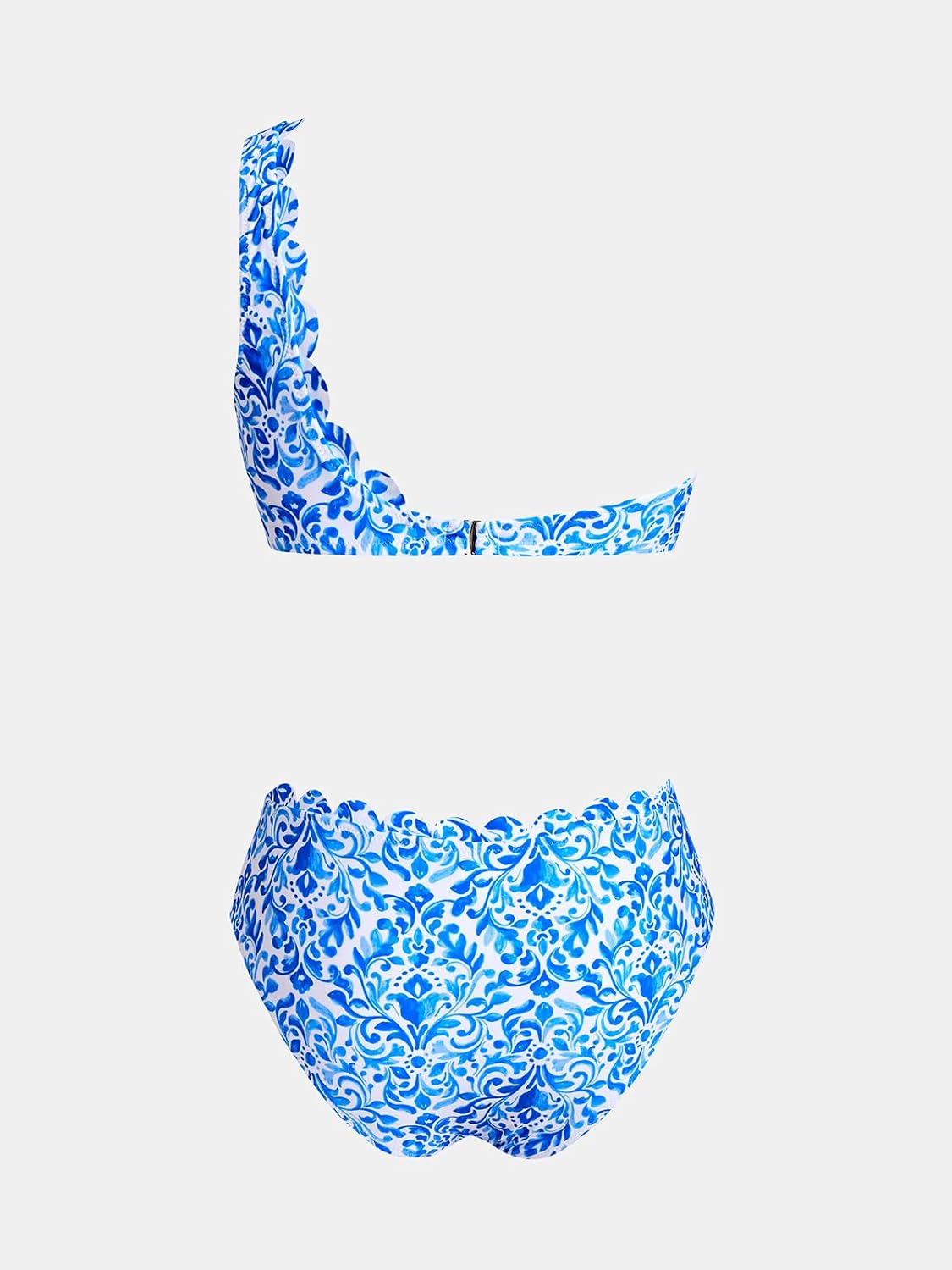 CUPSHE Women's Bikini Sets Asymmetric Neck Bathing Suit Back Hook | Detachable Shoulder Strap, Removable Soft Cups, Adjustable Straps, Scalloped Trim, One Shoulder, Moderate Coverage, For Beach