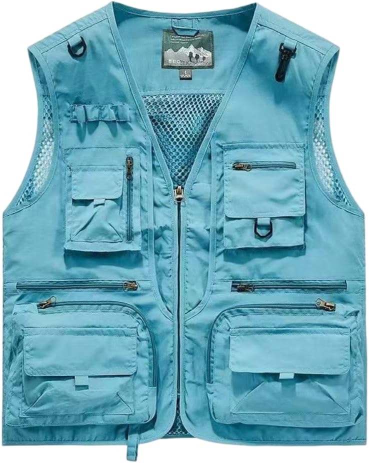 Black Fishing Vest for Men:Mesh Safari Photography Work Outerwear Vests Family Matching Travel Outfit Hiking Outdoor