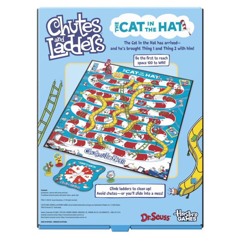 Hasbro Gaming Chutes and Ladders: The Cat in the Hat Edition Board Game | Preschool Games | 2 to 4 Players | 15 Mins. | Ages 3+ | Kids Gifts - image 2