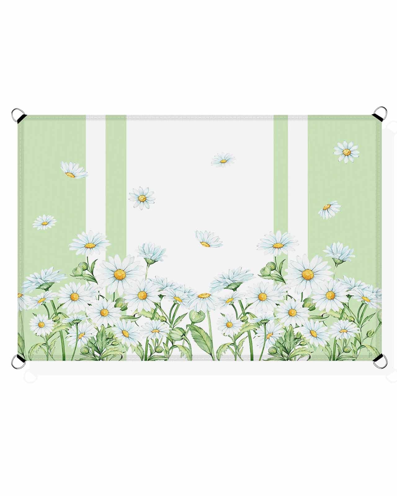 Boanket Sun Shade Sail 12' x 16', Spring Floral Sun Blocking Shades Privacy Outdoor Covering, White Daisy Green Summer Botanical Teal Striped Shade Cloth for Patio Deck Garden Lawns Beach Backyard