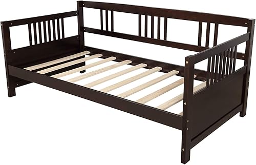 Miniatura 4 de Harper & Bright Designs Marco de sofá cama doble, marco de madera maciza, no necesita somier (espresso)