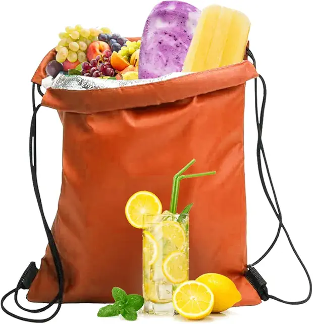 Sac Isotherme Orange Pliable avec Cordon de Serrage - Glacière Mini pour Travail, École, Voyages