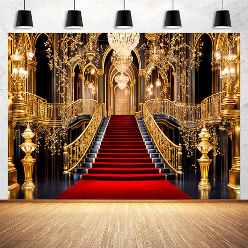 Fondo Fotográfico 7x5ft Palacio Dorado Rojo para Eventos miniatura 2