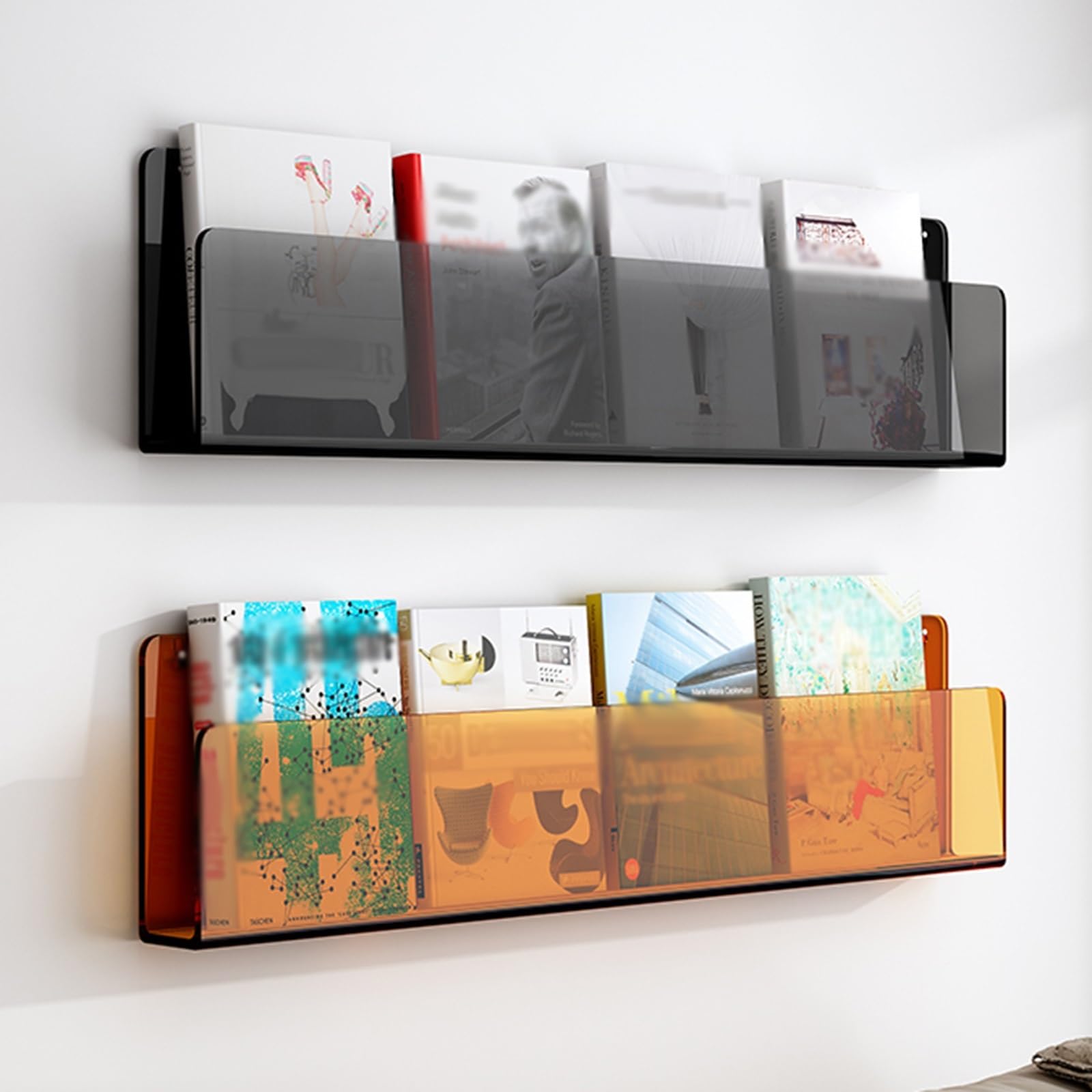 Aioneer 2 Tier Magazine Rack, Clear Acrylic Brochure Holder Hanging Bookshelf, Wall Mount Documents Storage for Church, Coffee Shop, Home Display