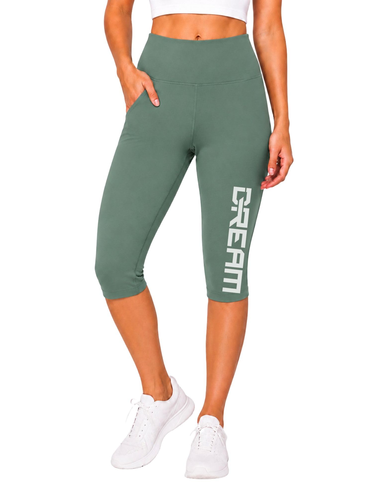 3colors Women's High Waist Capri Leggings with Pocket | Stretchy Yoga Capris for Gym, Running, Workout Dream-picture-41