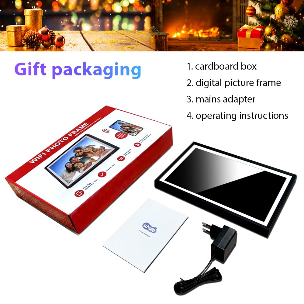 Cornice digitale 32 GB, 10,1 pollici, Wi-Fi, touchscreen, HD 1280x800 IPS, rotazione automatica, condividi le foto sempre e ovunque tramite l'app Frameo/Uhale, nero