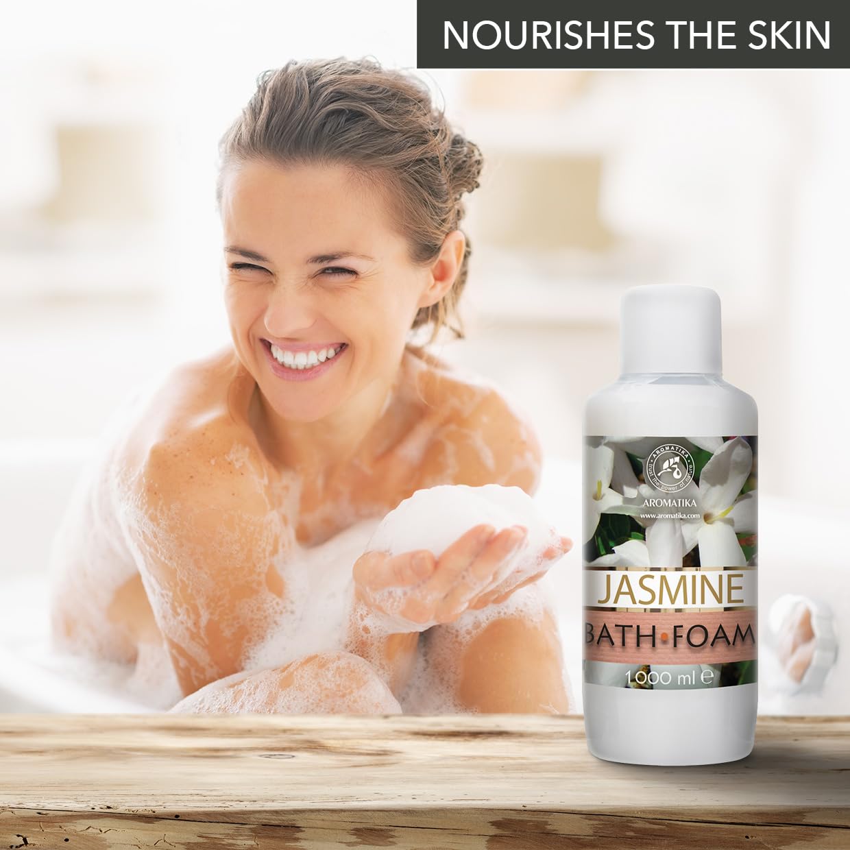 Espuma Baño de Jazmín 1000ml - Espuma Baño con Aceite Esencial de Jazmín - Cuidado del Cuerpo - Relajación - Fragancia Dulce y Suave - Aromaterapia - Spa - Baños de Burbujas - Belleza