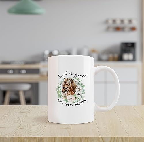 Miniatura 2 de Just a Girl Who Loves Horses - Taza de cerámica de caballo floral de acuarela, taza de té con leche de 11 onzas con asa, regalos para amantes de los