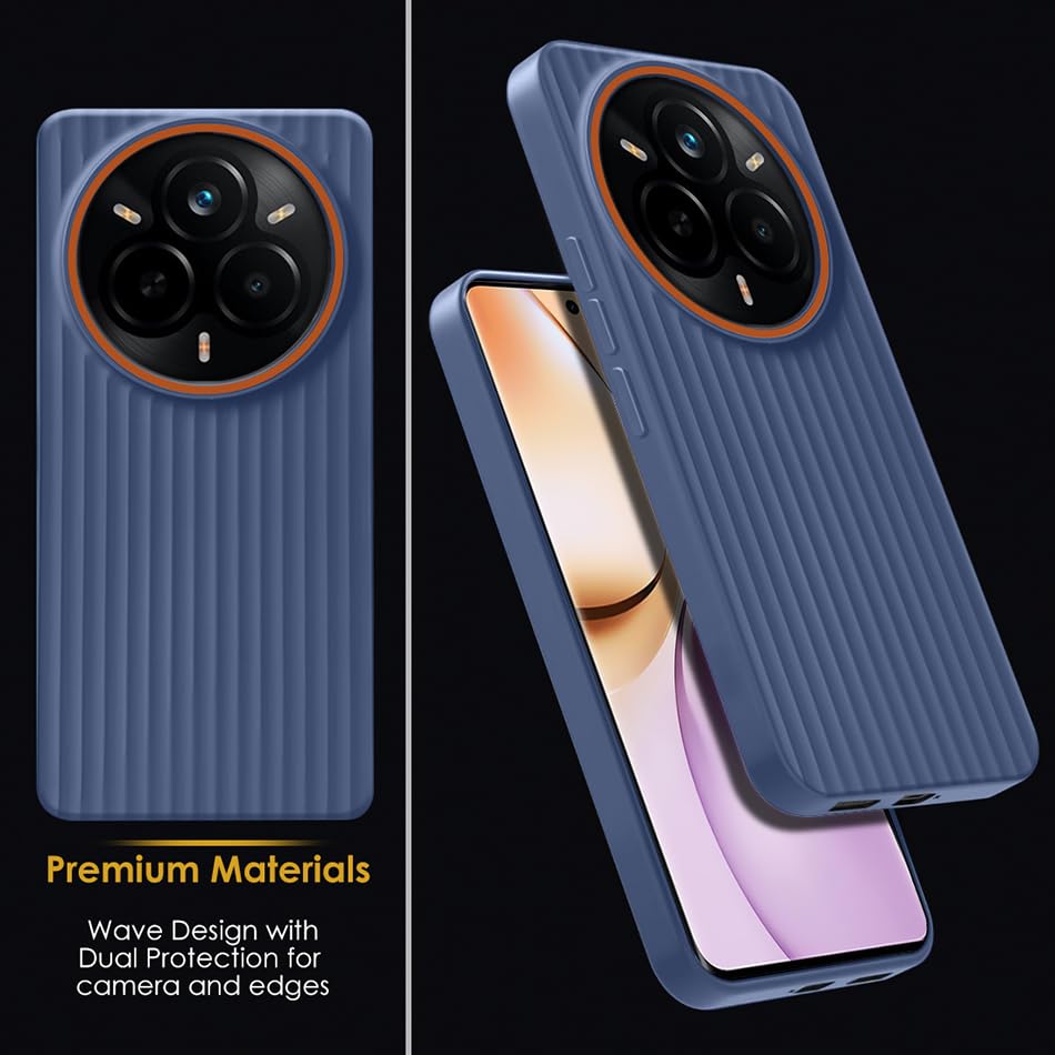 Image of Fashionury Ring Line Beam Design Back Case for Realme 14 Pro Plus 5G | Ring Line Camera Protection | Vertical Beam Bump Protection | Rubberised Back Case for Realme 14 Pro Plus 5G (Blue)