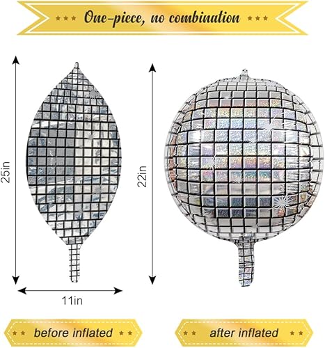 Miniatura 7 de 6 globos de bola de discoteca de 22 pulgadas, globos de aluminio de disco plateado de Mylar de 22 pulgadas, enormes globos redondos 4D de fiesta de
