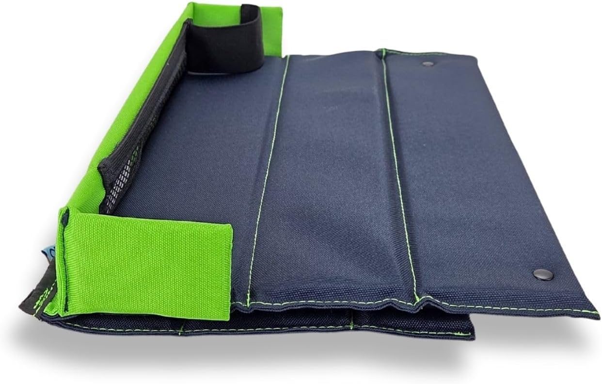 GoTray by ardigo Foldable Lap Tray | Portable Stadium Tray with Drink Holder for Sporting Events, Concerts & Outdoor Use | 14"x9" | Marine Blue (Marine Blue | Electric Green) image 2
