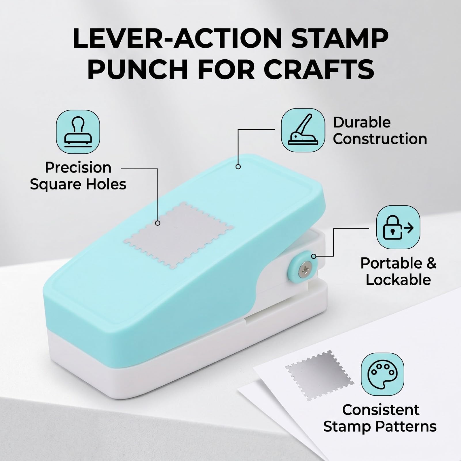 Ejoyous Perforatore per Timbri con Azione a Leva Perforatore per Carta in Acciaio Inossidabile e Plastica, Forma Quadrata da 38,1 Mm, Design Compatto con Serratura, per Scrapbooking, Creazione di