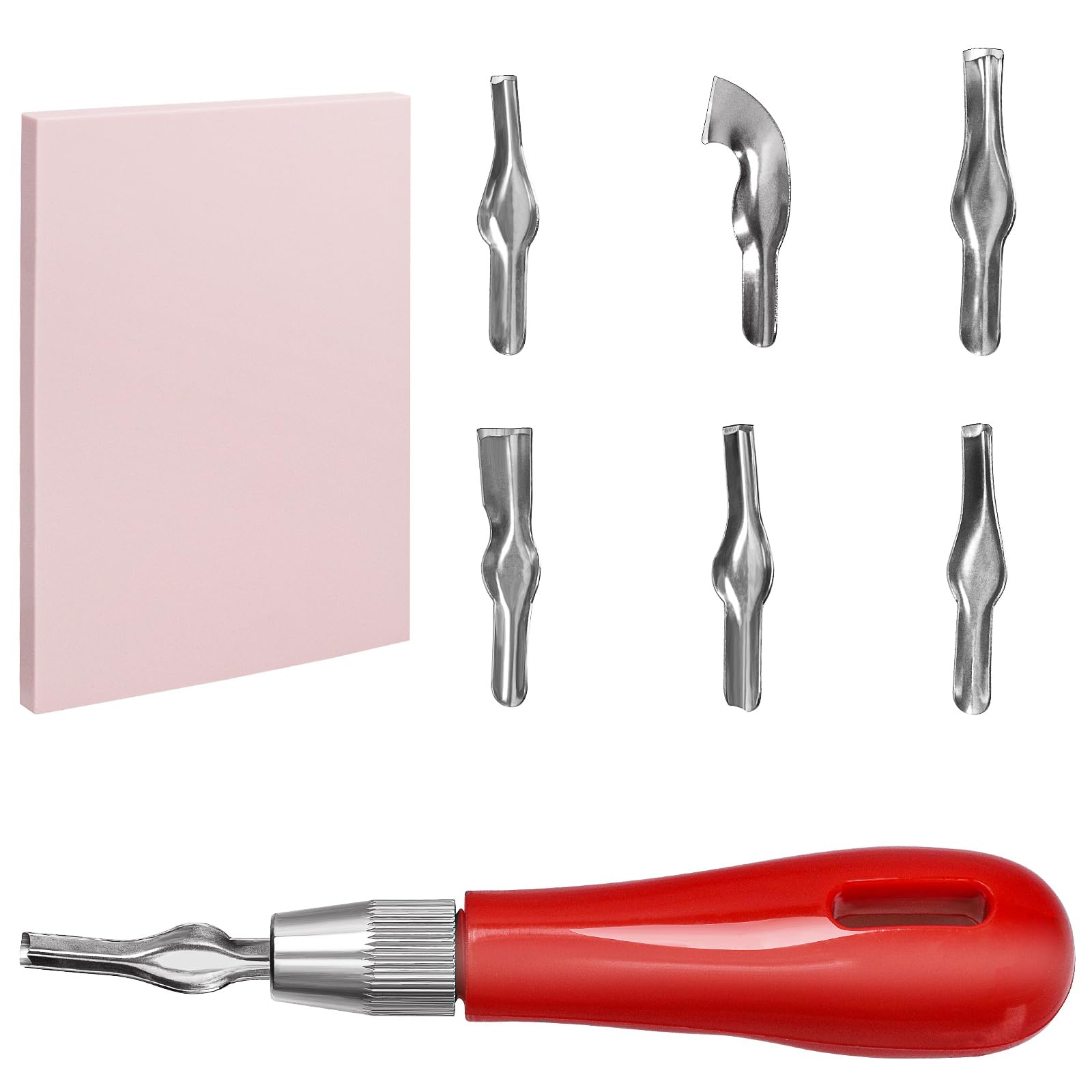 Tanstic 2Pcs Rubber Stamp Carving Kit, Includes 4 x 6 Inch Rubber Block Stamp Carving Block with Cutter Tools, Linoleum Cutter with 6 Types Blades for Printmaking, Printing