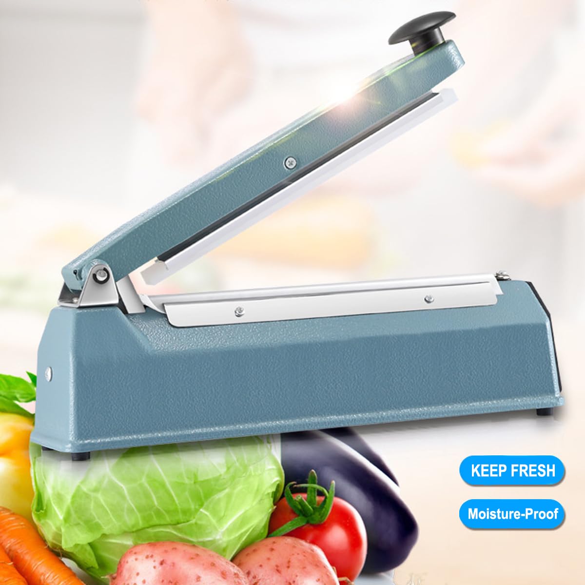 Scellant à impulsion de 200 mm - 300 W - Kit de fermeture à chaud manuel en plastique avec minuterie réglable, portable avec poignée d'élément de rechange et ruban en téflon