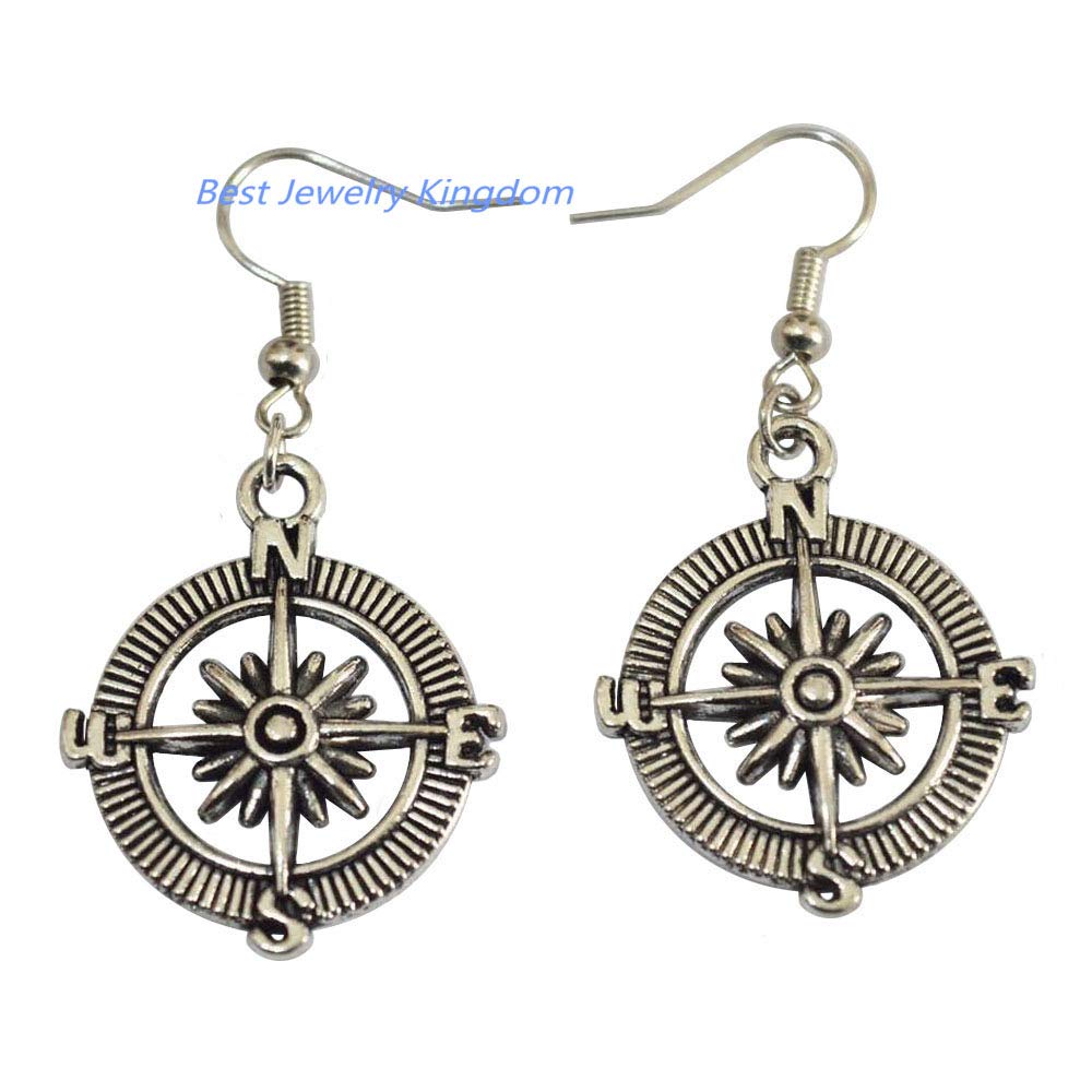 Antique silver compass earrings. Dangle earrings. Nautical earrings.