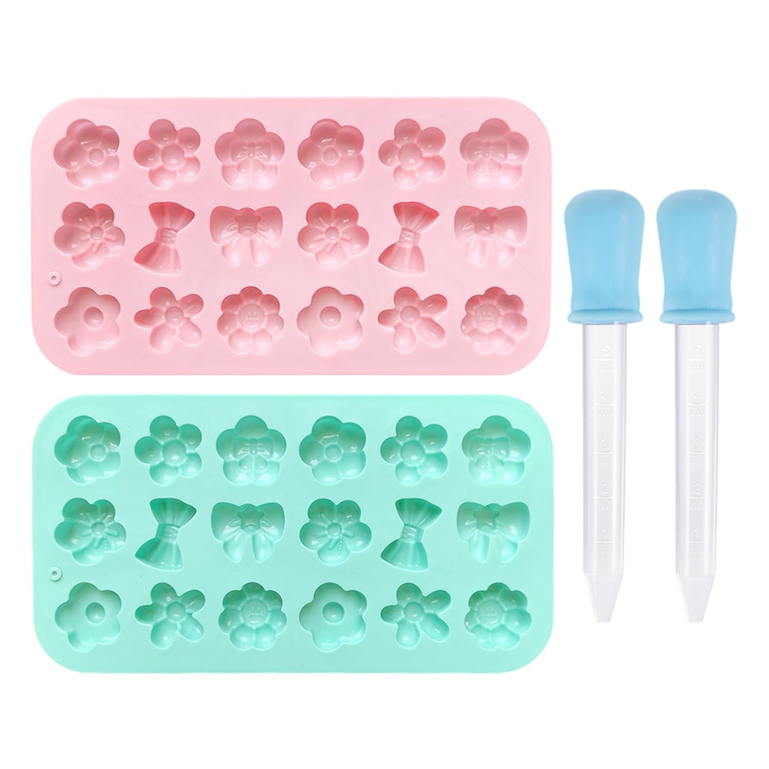 TVSVKWE 2 Pieces Flower Mold And 2 Piece Dropper, Cute Silicone Mold, Baking Accessories, Kitchen Tools, Can Make Chocolate, Jelly, Candy.