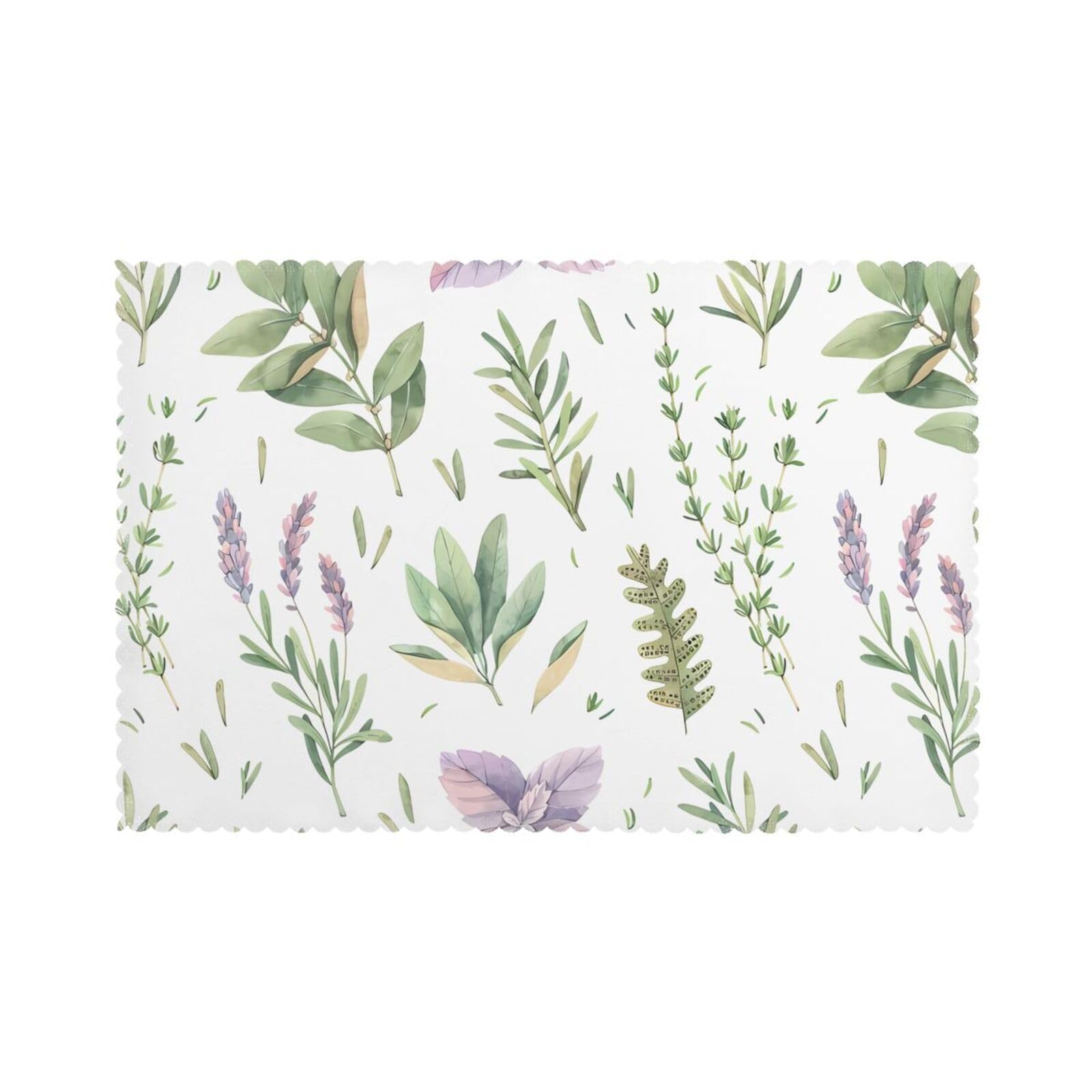 WHJSHOP Green Flower Herb Sage Leaves and Branches Prints Placemats Set of 6 12x18in - Heat Resistant Table Layers for Homes, Hotels & Stylish Dining