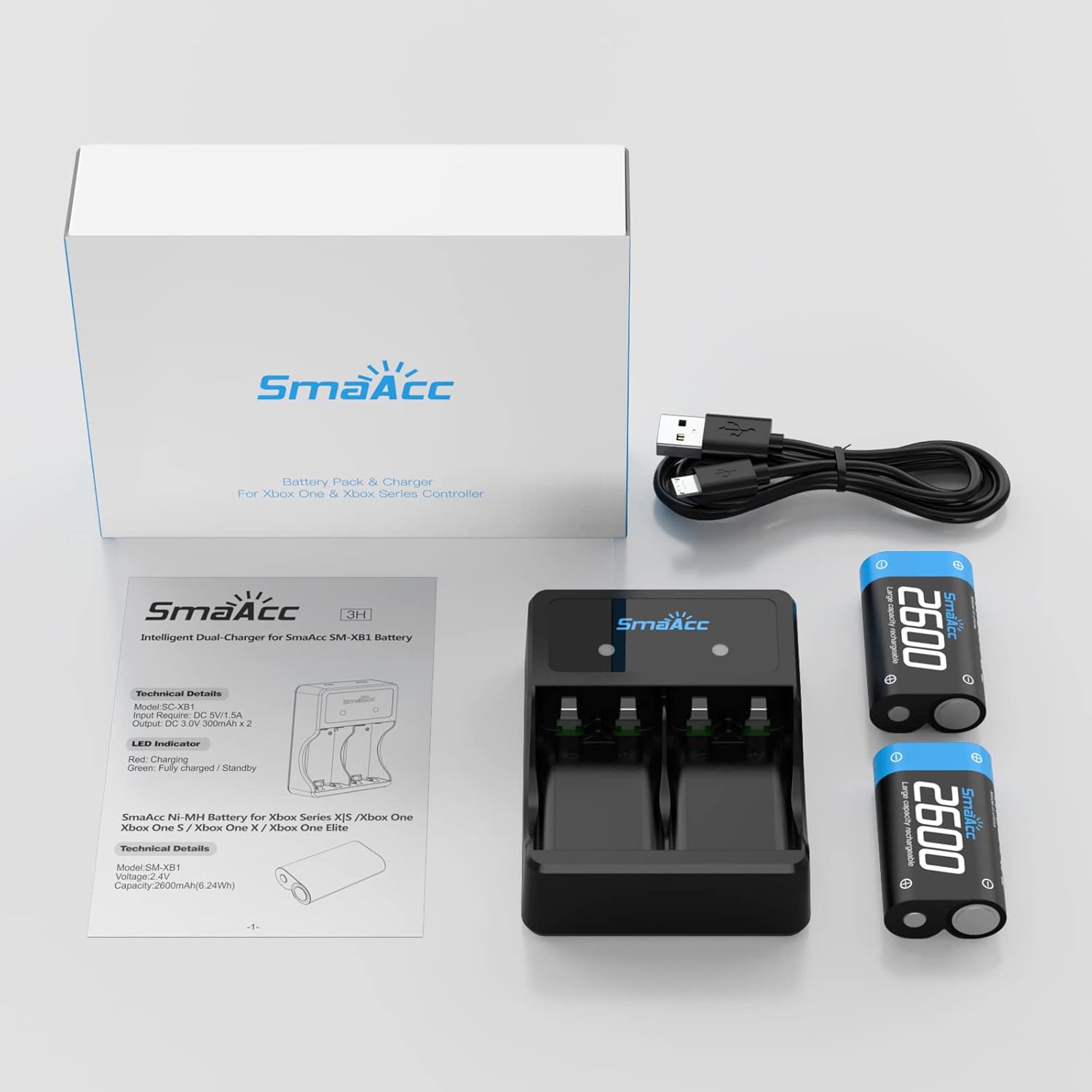 Smatree SmaAcc Rechargeable Battery (2 Pack) for Series X/S/One/One S/One X/One Elite Wireless Controller