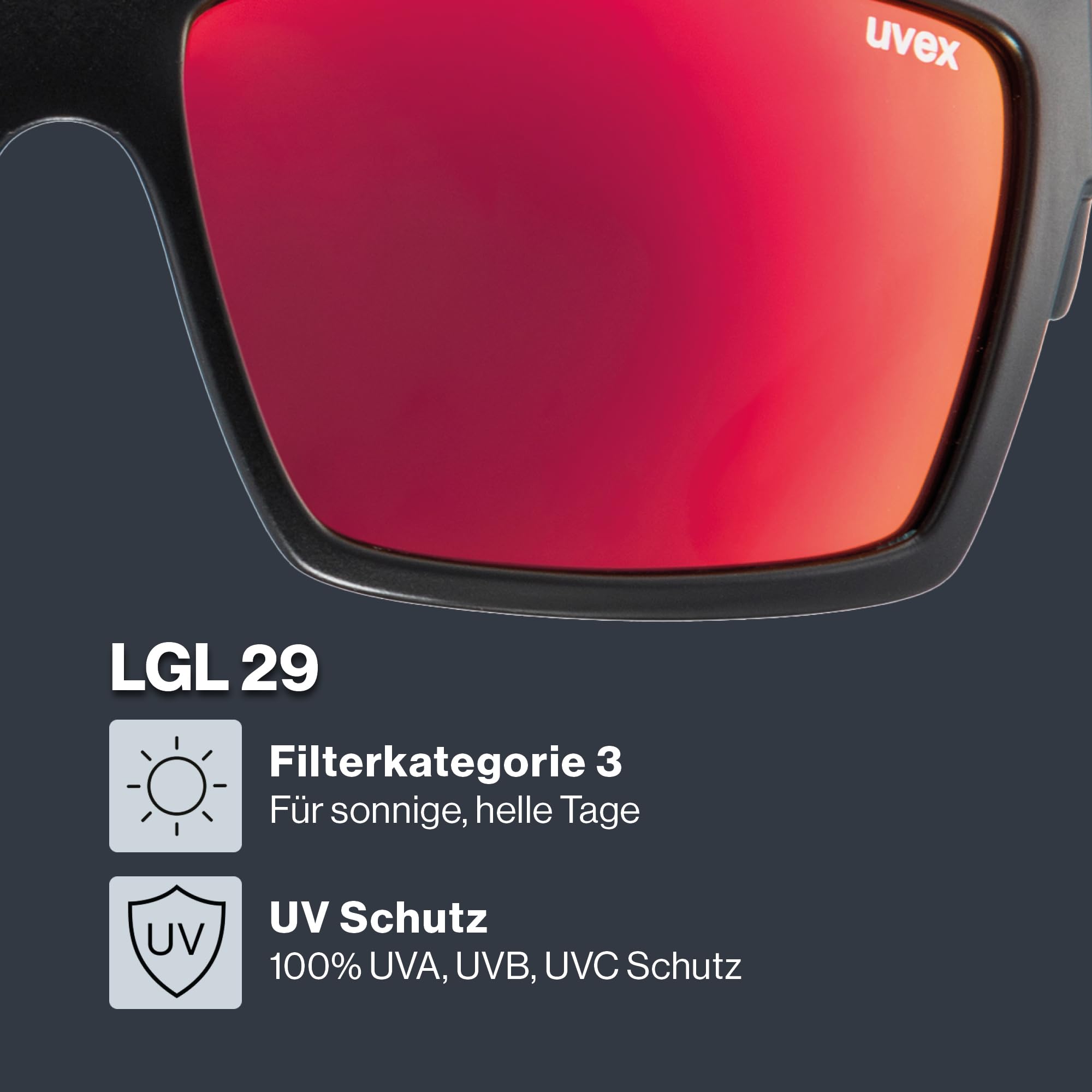 uvex LGL 29 - Sonnenbrille für Damen und Herren - starker Schutz vor Sonnenstrahlung - inkl. uvex Schriftzug auf den Bügeln