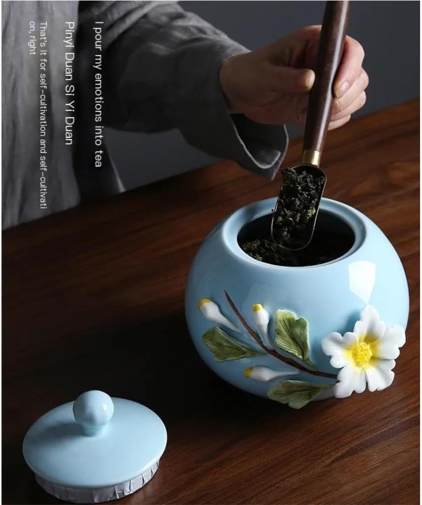 SONGCHAO Sugar Jar 2-Pack Ceramic Hand-Painted Floral Tea Storage jar Snacks Dried Fruit Sealed jar Kitchen Storage jar Coffee jar Tea Canister (Color : E)