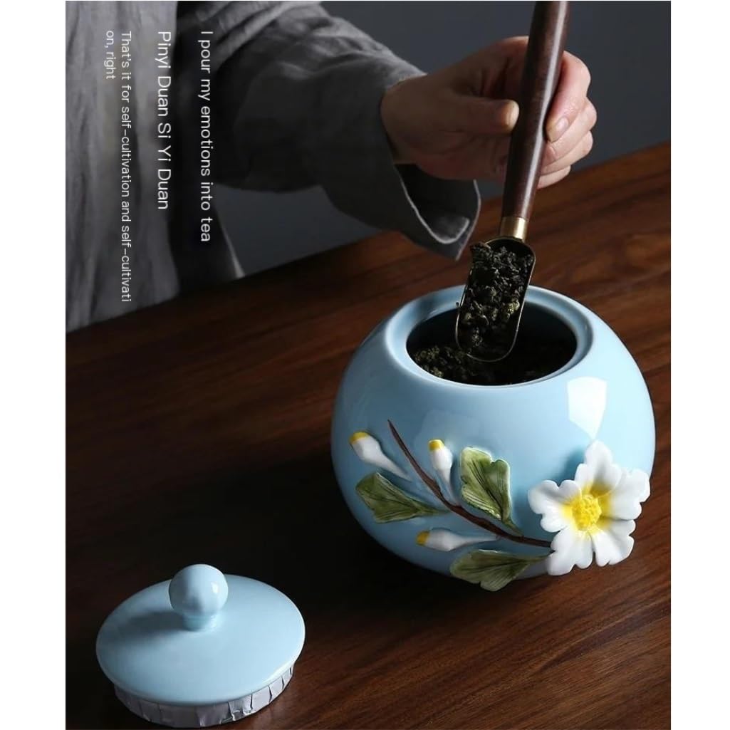 CMBSSTFC Tarro de azúcar, Paquete de 2 tarros de cerámica Pintados a Mano para Almacenamiento de té Floral, Aperitivos, Frutos Secos, Tarro Sellado, Tarro de Almacenamiento de Cocina, Tarro de café,