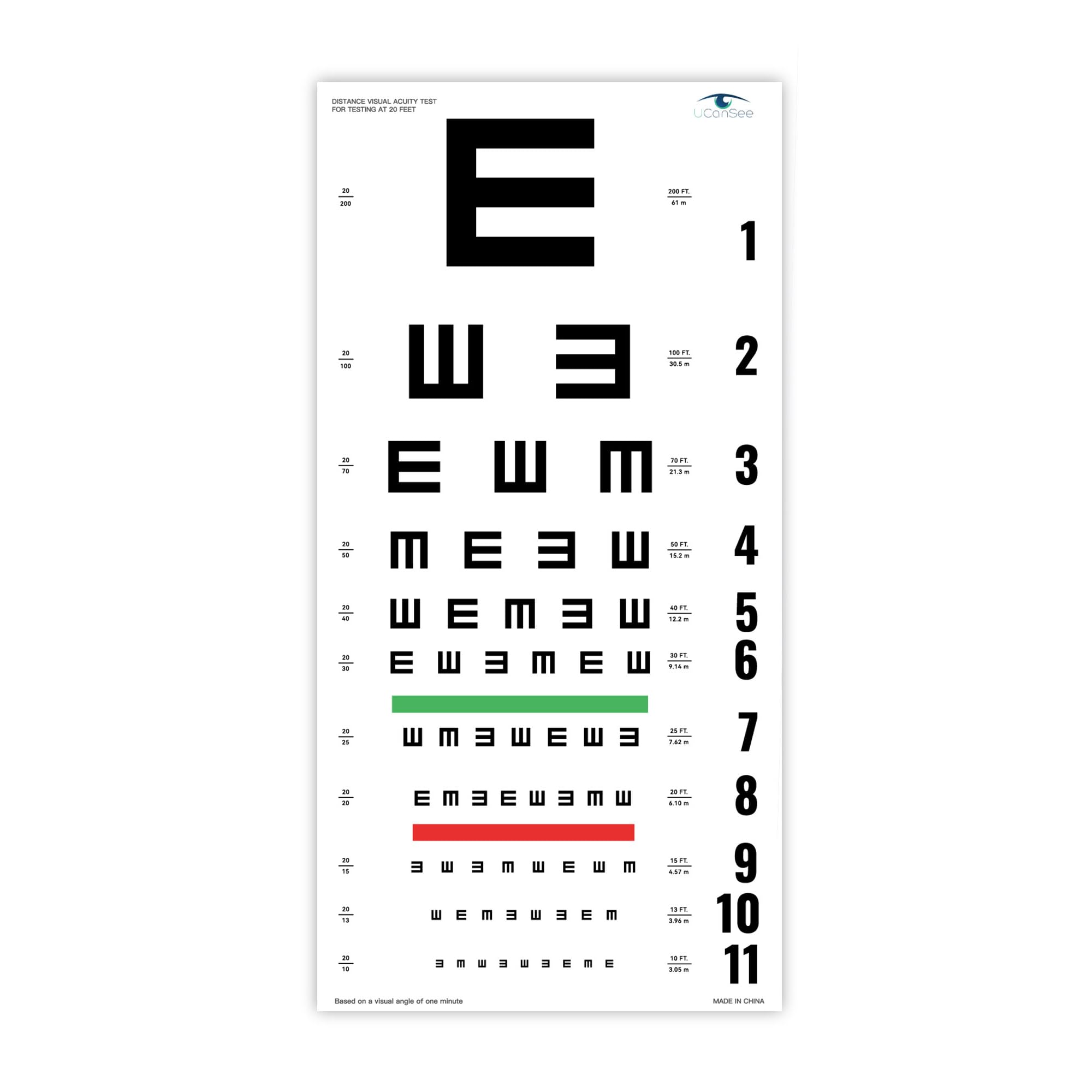 Photo 1 of UCanSee E Eye Chart Visual Acuity Chart with Eye Occluder and Pointer for Eye Exams 20 Feet 22x11 Inches (22x11 Inches)