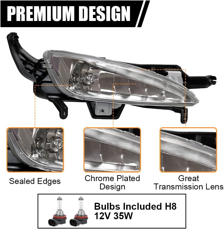 XIJIE For 2011 2012 2013 Kia Optima LX/EX/SX Halogen Driver Left Side and Passenger Right Side Pair Front Bumper Fog Lights Lamps Covers Set Black Housing Clear Lens LH + RH (Fog Light)