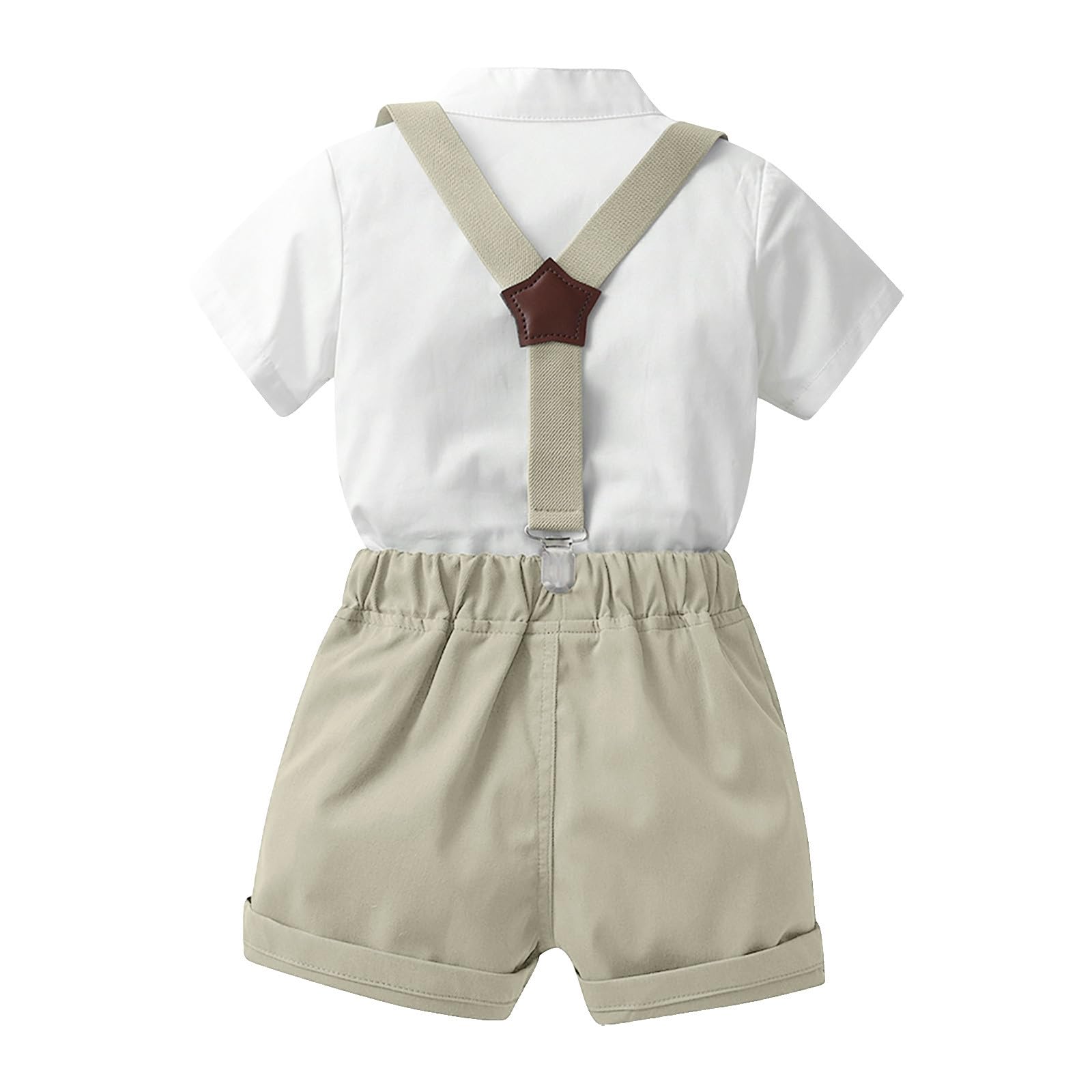 Générique Ensemble 4 Pièce Pour Garçon, Chic Et Élégant Enfant Tenue Gentleman Mariage Costume Baptême Mode Avec Manche Courte T-Shirt, Noeud Papillon, Bretelles, Short Vetement